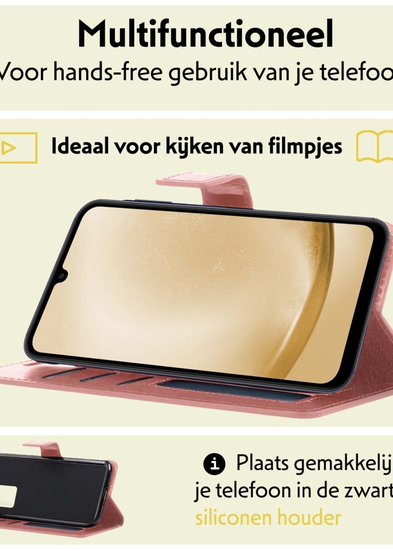 LUQ Hoesje Geschikt voor Samsung A25 Hoesje Book Case Hoes Wallet Cover Met Screenprotector - Hoes Geschikt voor Samsung Galaxy A25 Hoesje Bookcase Hoes - Rosé goud