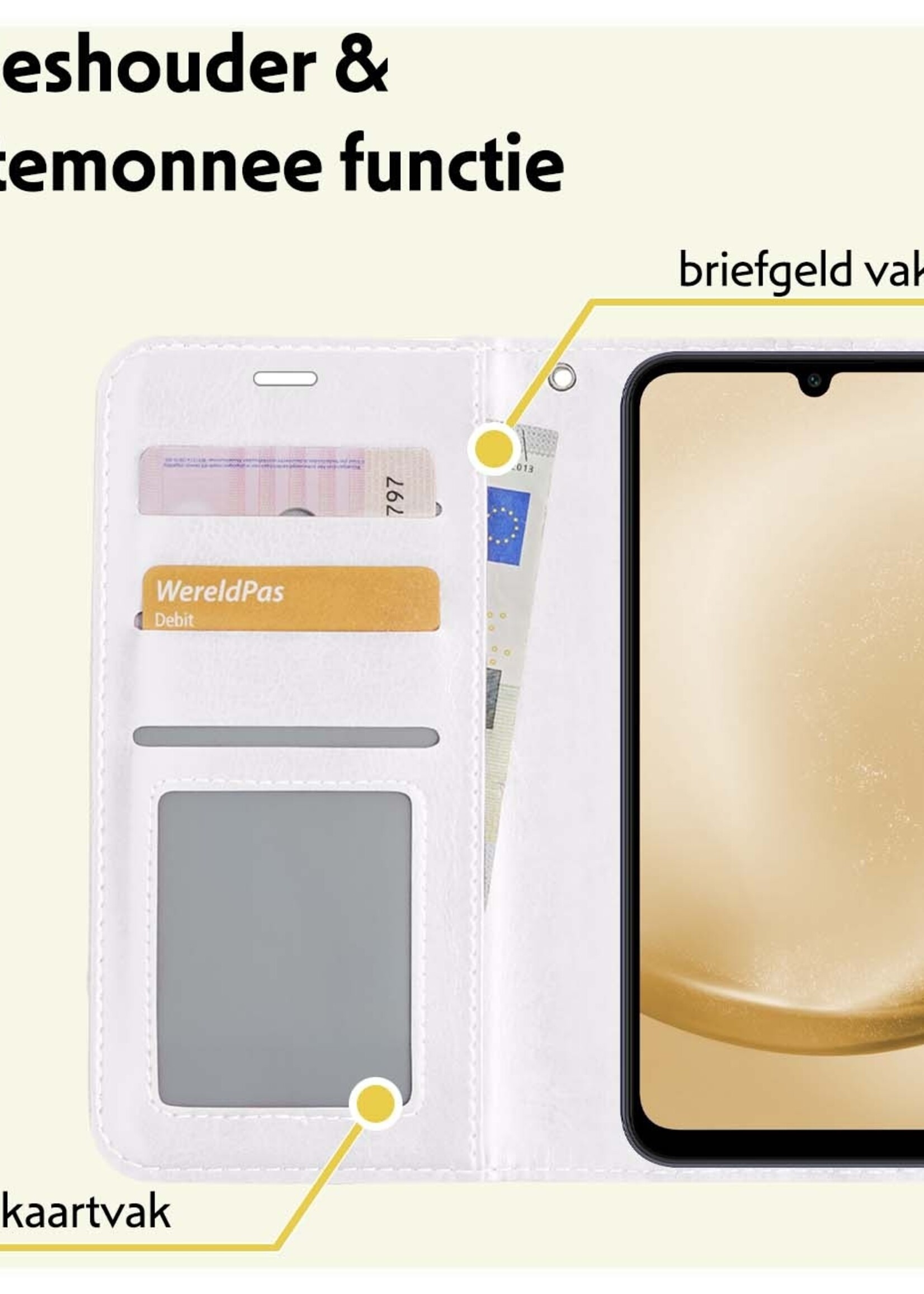 LUQ Hoesje Geschikt voor Samsung A25 Hoesje Book Case Hoes Wallet Cover Met Screenprotector - Hoes Geschikt voor Samsung Galaxy A25 Hoesje Bookcase Hoes - Wit