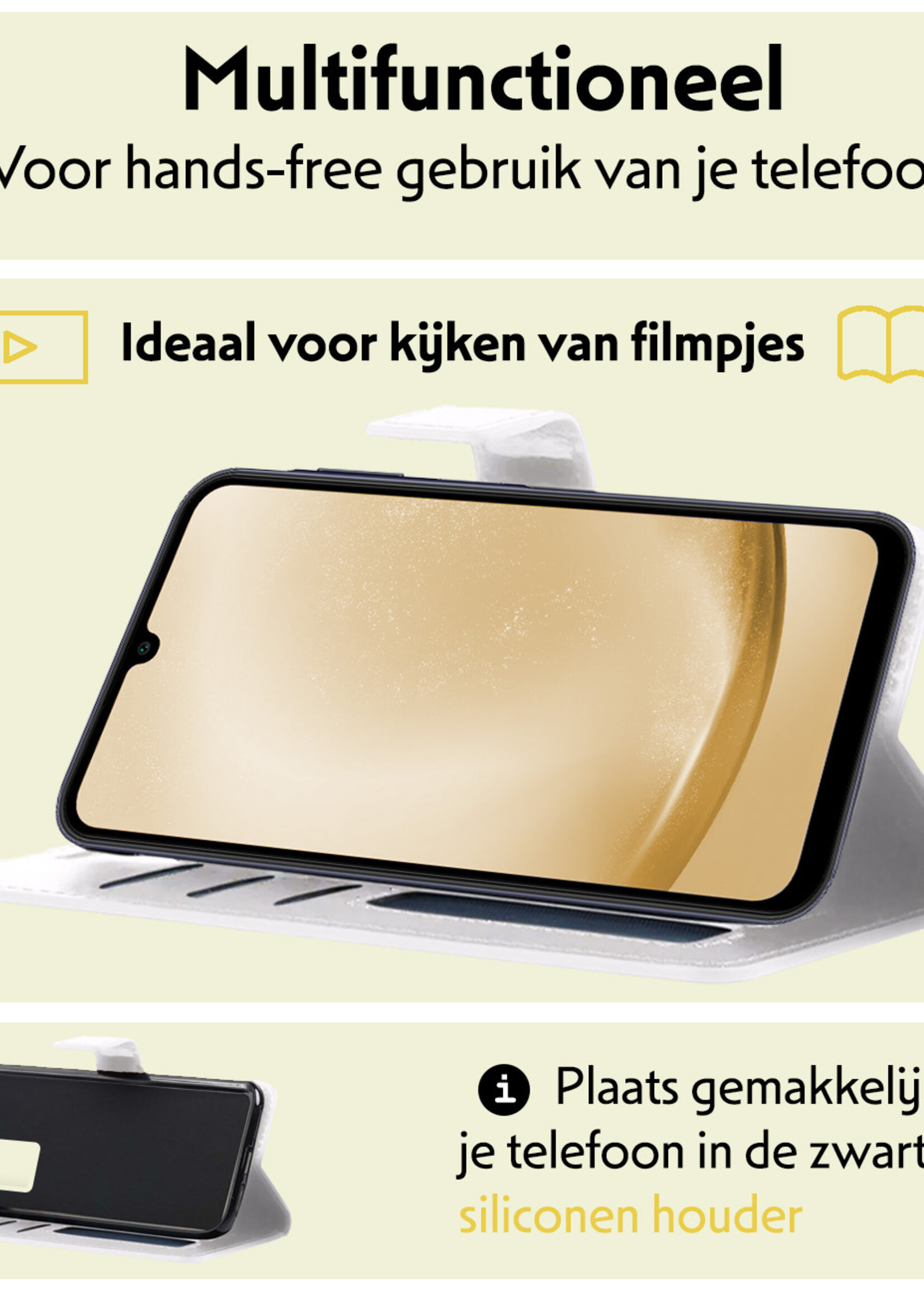 LUQ Hoesje Geschikt voor Samsung A25 Hoesje Book Case Hoes Wallet Cover Met Screenprotector - Hoes Geschikt voor Samsung Galaxy A25 Hoesje Bookcase Hoes - Wit