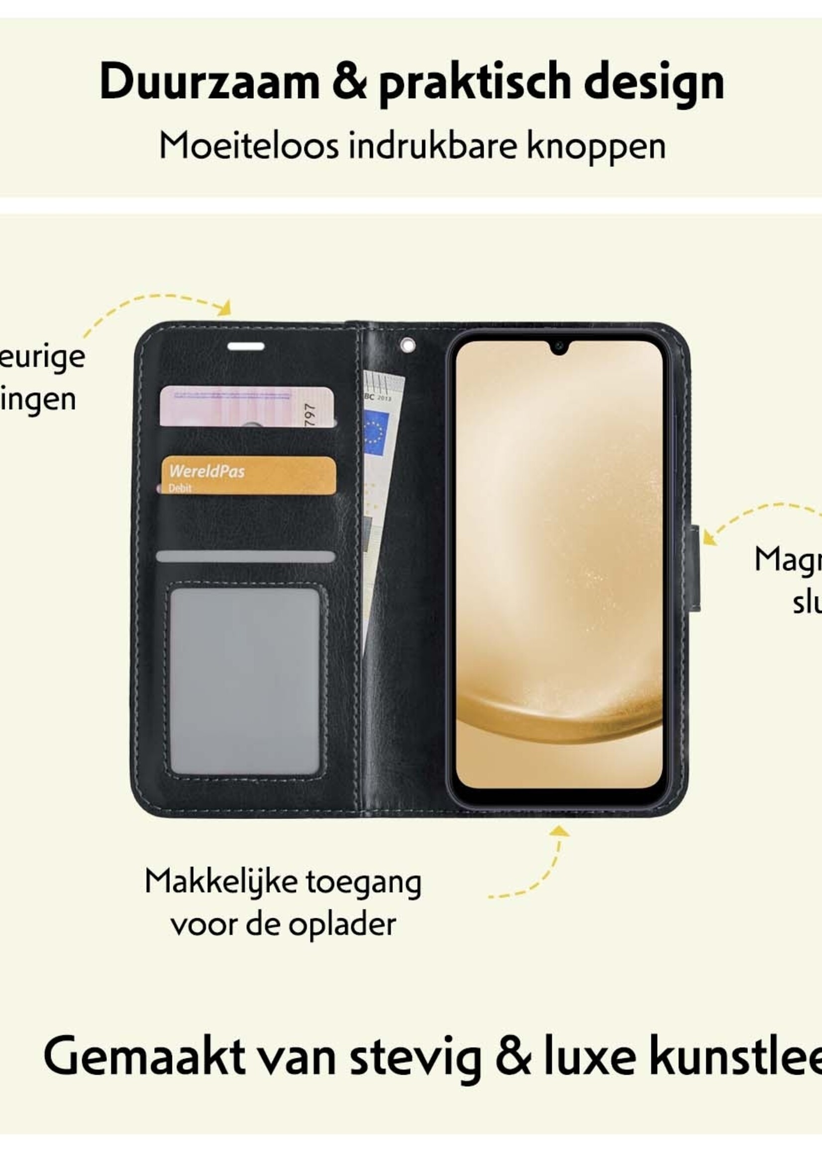 LUQ Hoesje Geschikt voor Samsung A25 Hoesje Book Case Hoes Wallet Cover Met Screenprotector - Hoes Geschikt voor Samsung Galaxy A25 Hoesje Bookcase Hoes - Zwart