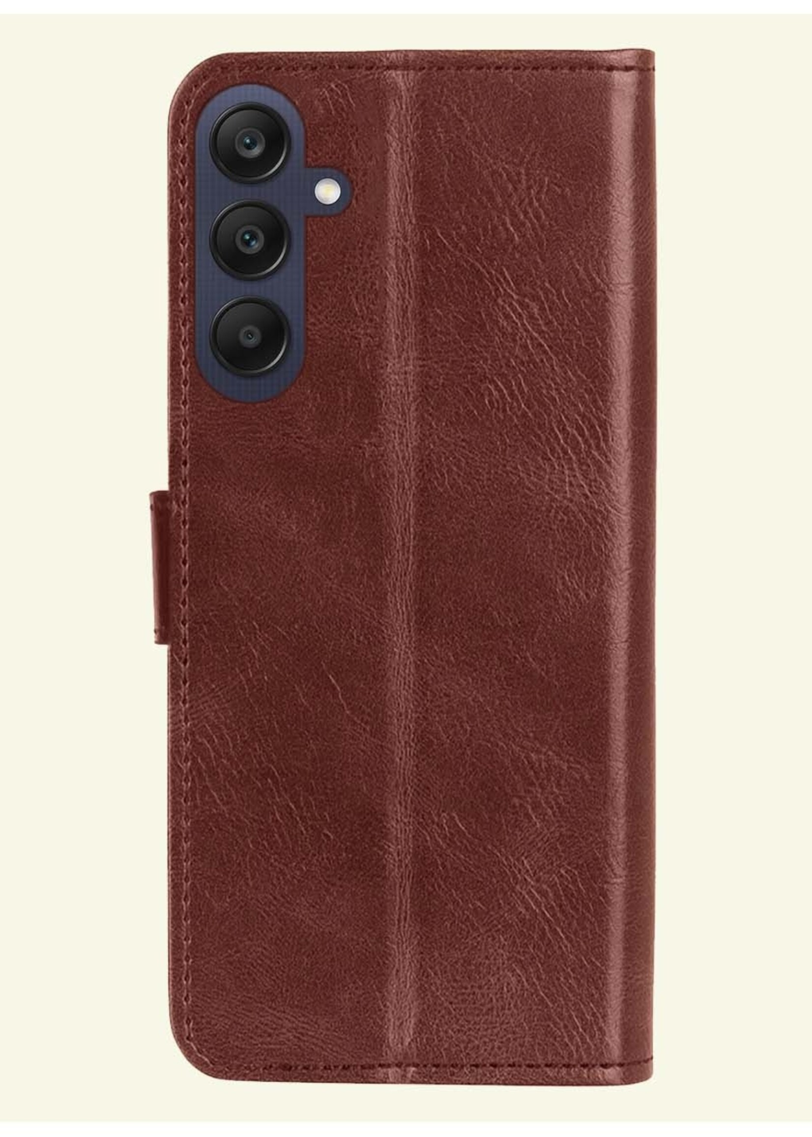 LUQ Hoesje Geschikt voor Samsung A25 Hoesje Book Case Hoes Wallet Cover Met 2x Screenprotector - Hoes Geschikt voor Samsung Galaxy A25 Hoesje Bookcase Hoes - Bruin