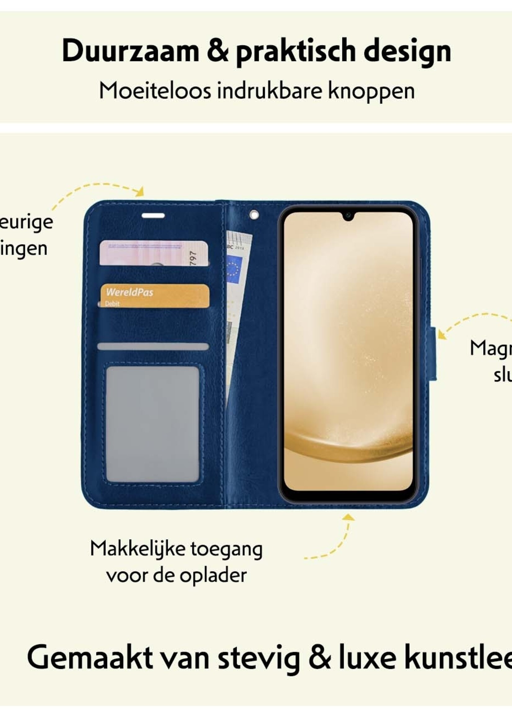 LUQ Hoesje Geschikt voor Samsung A25 Hoesje Book Case Hoes Wallet Cover Met 2x Screenprotector - Hoes Geschikt voor Samsung Galaxy A25 Hoesje Bookcase Hoes - Donkerblauw