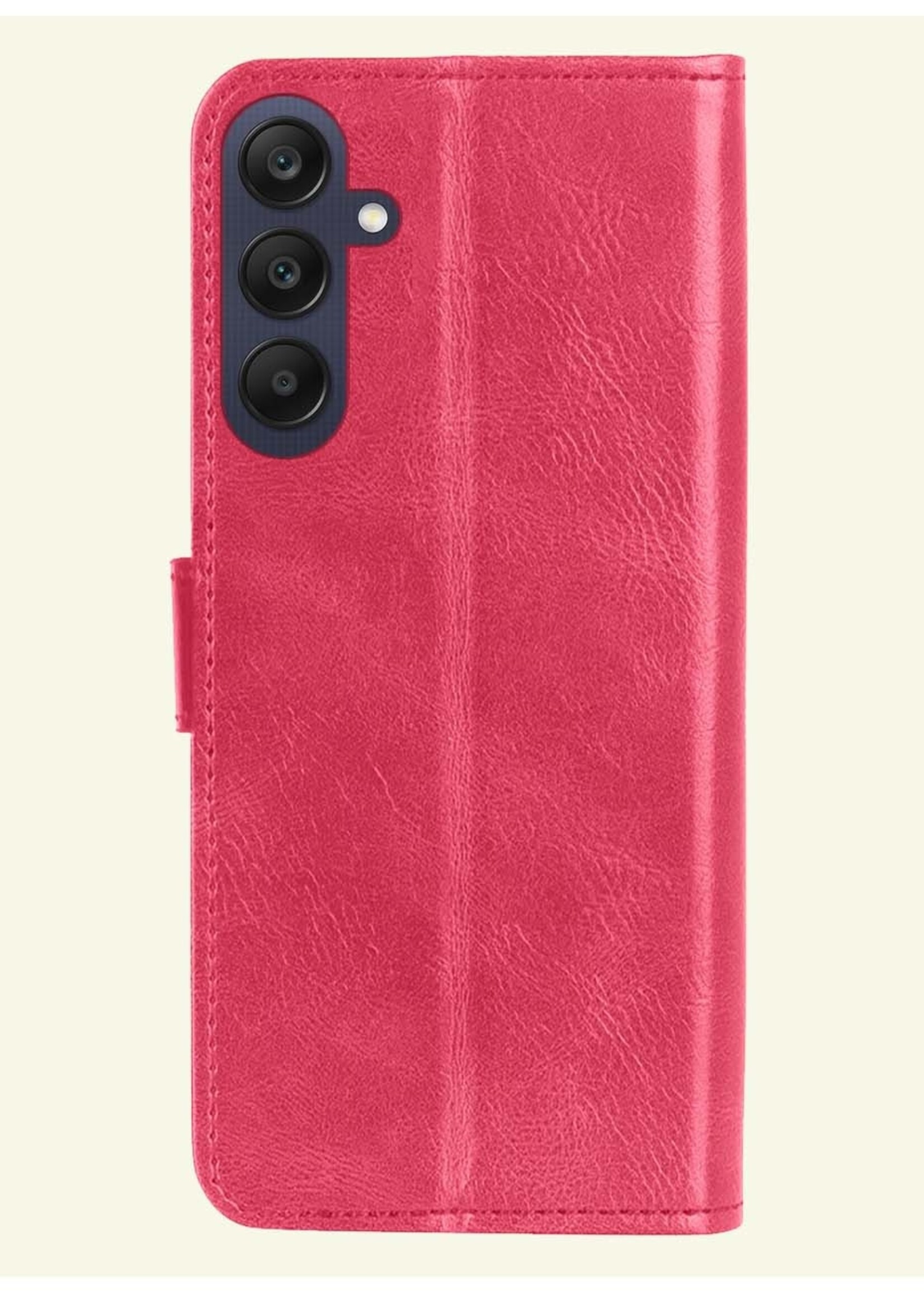 LUQ Hoesje Geschikt voor Samsung A25 Hoesje Book Case Hoes Wallet Cover Met 2x Screenprotector - Hoes Geschikt voor Samsung Galaxy A25 Hoesje Bookcase Hoes - Donkerroze