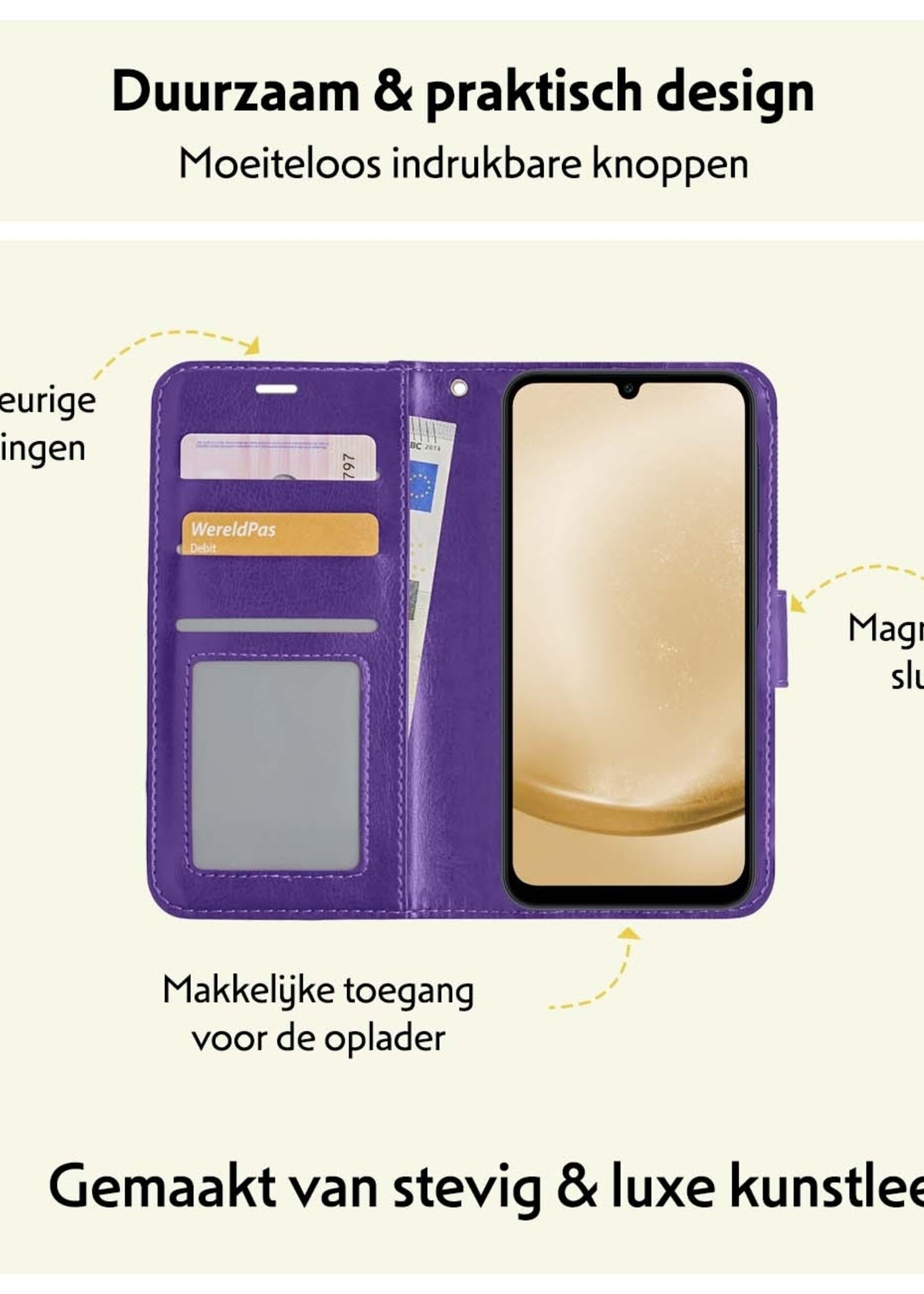 LUQ Hoesje Geschikt voor Samsung A25 Hoesje Book Case Hoes Wallet Cover Met 2x Screenprotector - Hoes Geschikt voor Samsung Galaxy A25 Hoesje Bookcase Hoes - Paars