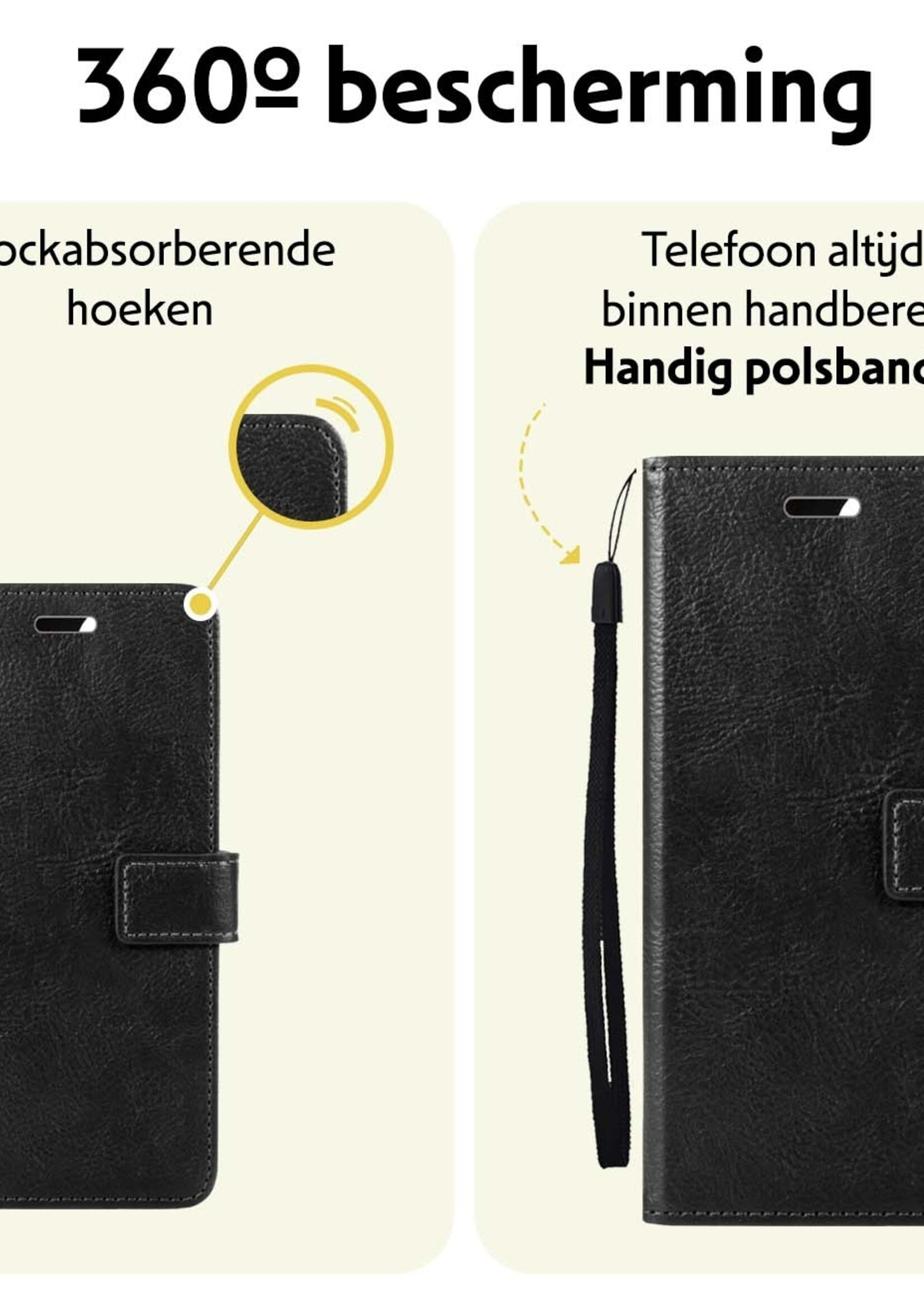 LUQ Hoesje Geschikt voor Samsung A25 Hoesje Book Case Hoes Wallet Cover Met 2x Screenprotector - Hoes Geschikt voor Samsung Galaxy A25 Hoesje Bookcase Hoes - Zwart