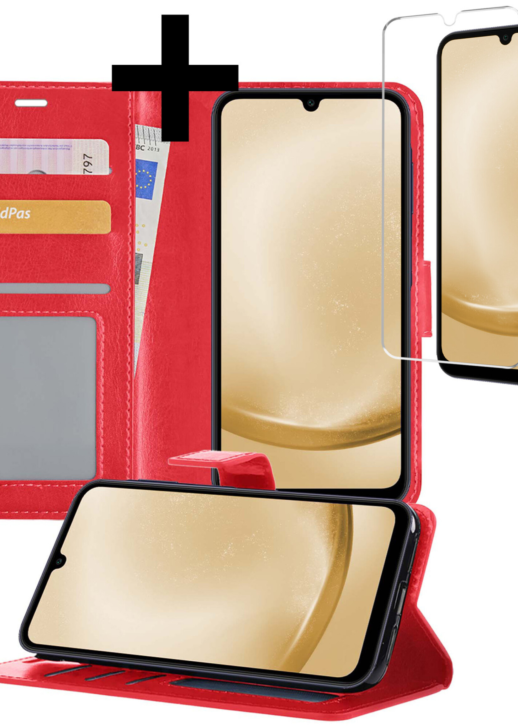 LUQ Hoesje Geschikt voor Samsung A25 Hoesje Book Case Hoes Wallet Cover Met Screenprotector - Hoes Geschikt voor Samsung Galaxy A25 Hoesje Bookcase Hoes - Rood