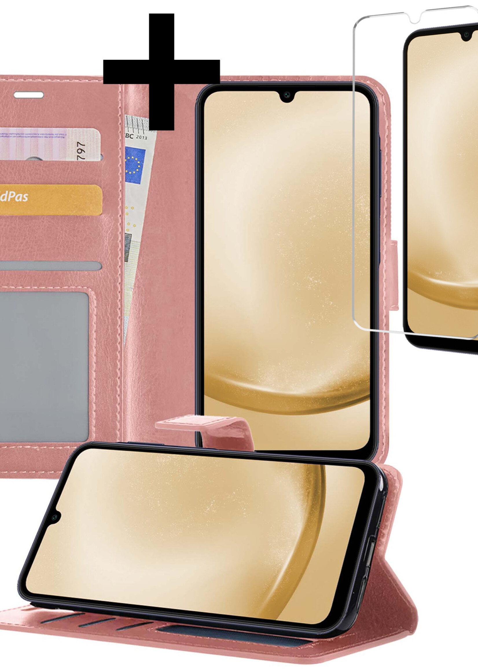 LUQ Hoesje Geschikt voor Samsung A25 Hoesje Book Case Hoes Wallet Cover Met Screenprotector - Hoes Geschikt voor Samsung Galaxy A25 Hoesje Bookcase Hoes - Rosé goud
