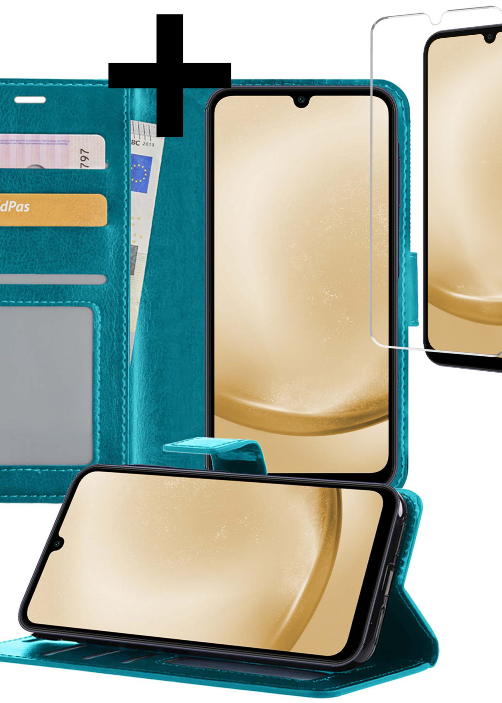 LUQ Hoesje Geschikt voor Samsung A25 Hoesje Book Case Hoes Wallet Cover Met Screenprotector - Hoes Geschikt voor Samsung Galaxy A25 Hoesje Bookcase Hoes - Turquoise