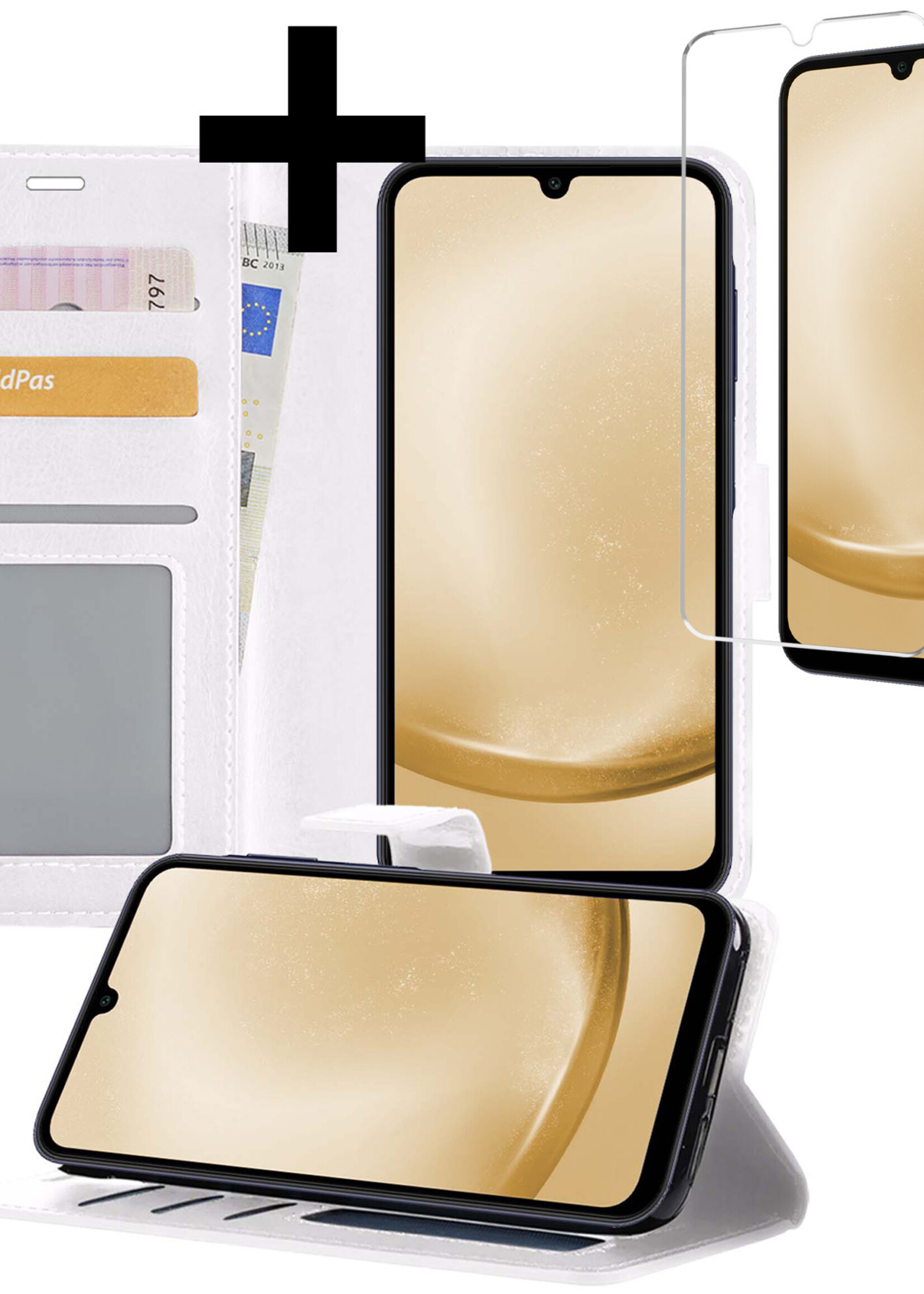 LUQ Hoesje Geschikt voor Samsung A25 Hoesje Book Case Hoes Wallet Cover Met Screenprotector - Hoes Geschikt voor Samsung Galaxy A25 Hoesje Bookcase Hoes - Wit