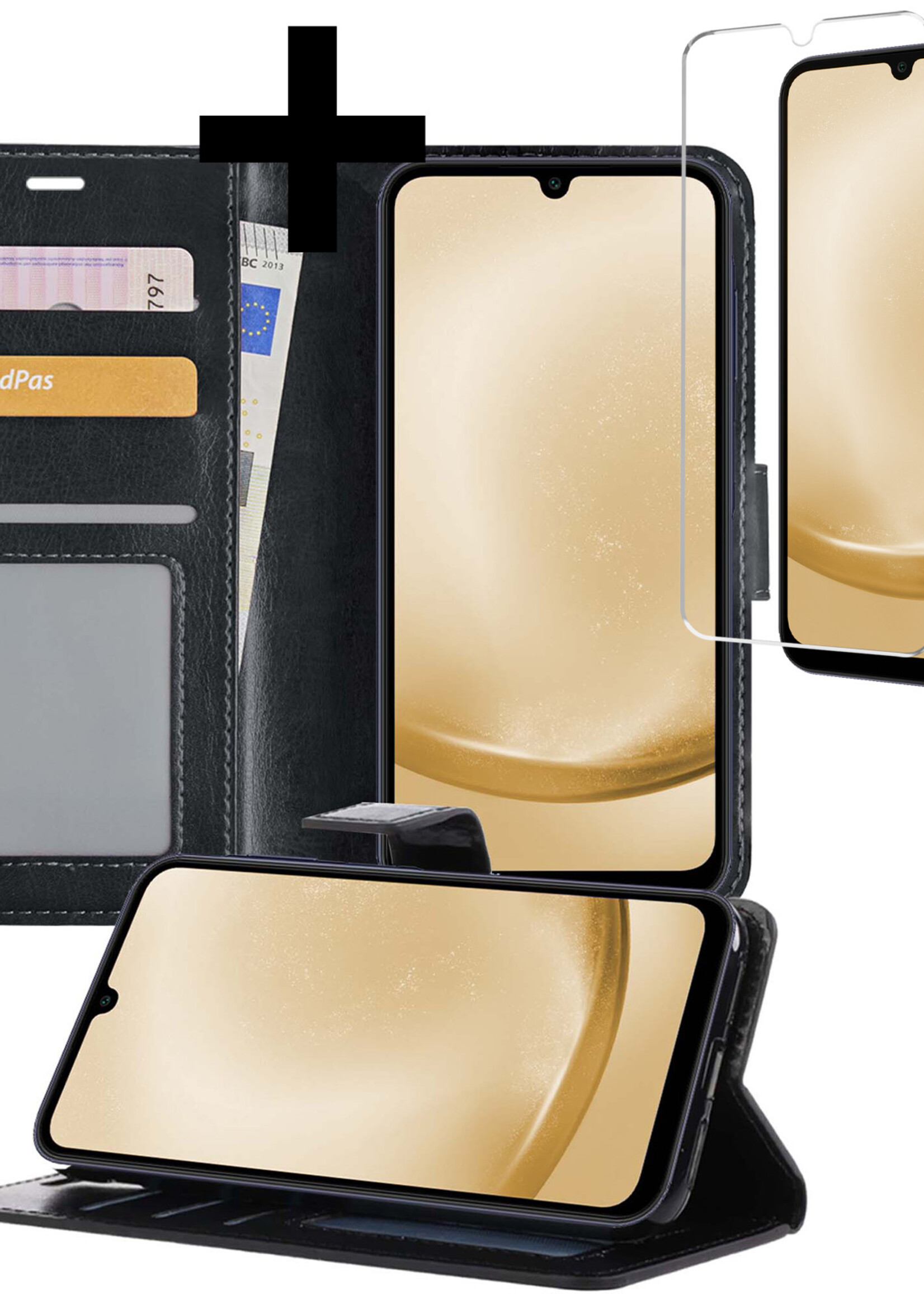 LUQ Hoesje Geschikt voor Samsung A25 Hoesje Book Case Hoes Wallet Cover Met Screenprotector - Hoes Geschikt voor Samsung Galaxy A25 Hoesje Bookcase Hoes - Zwart