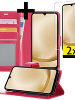 LUQ LUQ Samsung Galaxy A25 Hoesje Bookcase Met 2x Screenprotector - Donkerroze