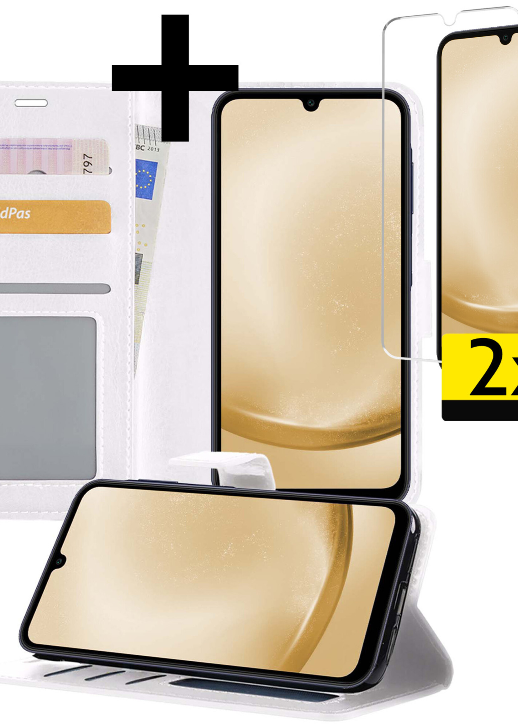 LUQ Hoesje Geschikt voor Samsung A25 Hoesje Book Case Hoes Wallet Cover Met 2x Screenprotector - Hoes Geschikt voor Samsung Galaxy A25 Hoesje Bookcase Hoes - Wit