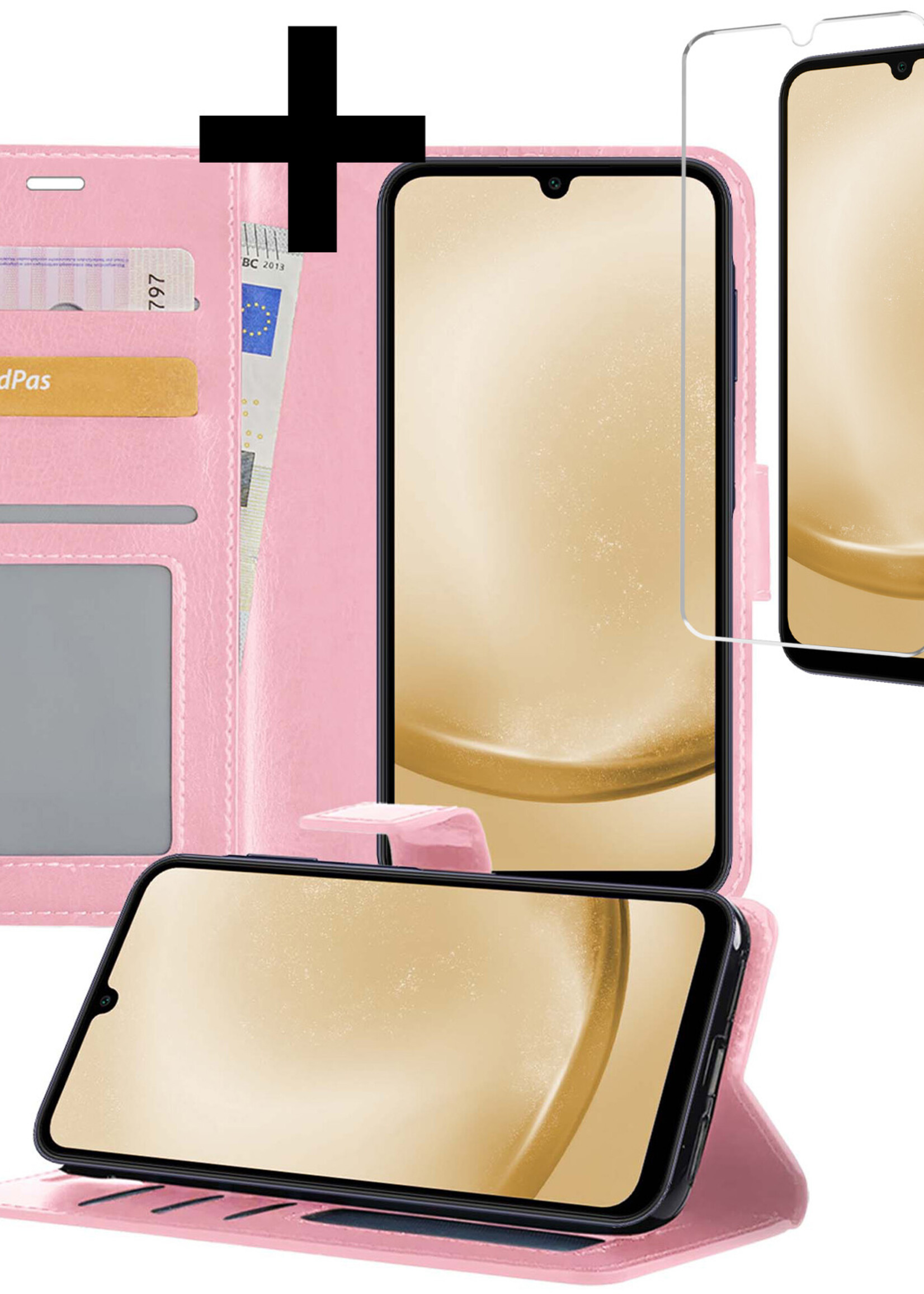 LUQ Hoesje Geschikt voor Samsung A25 Hoesje Book Case Hoes Wallet Cover Met Screenprotector - Hoes Geschikt voor Samsung Galaxy A25 Hoesje Bookcase Hoes - Lichtroze