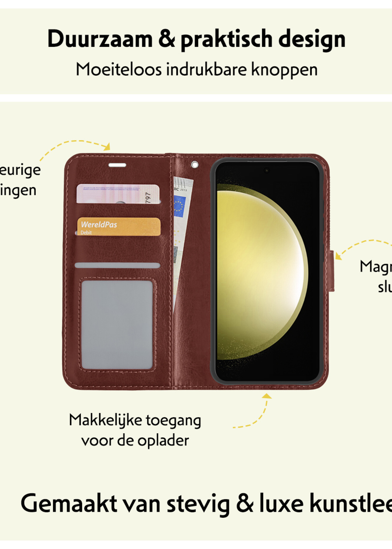 LUQ Hoesje Geschikt voor Samsung S23 FE Hoesje Book Case Hoes Wallet Cover - Hoes Geschikt voor Samsung Galaxy S23 FE Hoesje Bookcase Hoes - Bruin