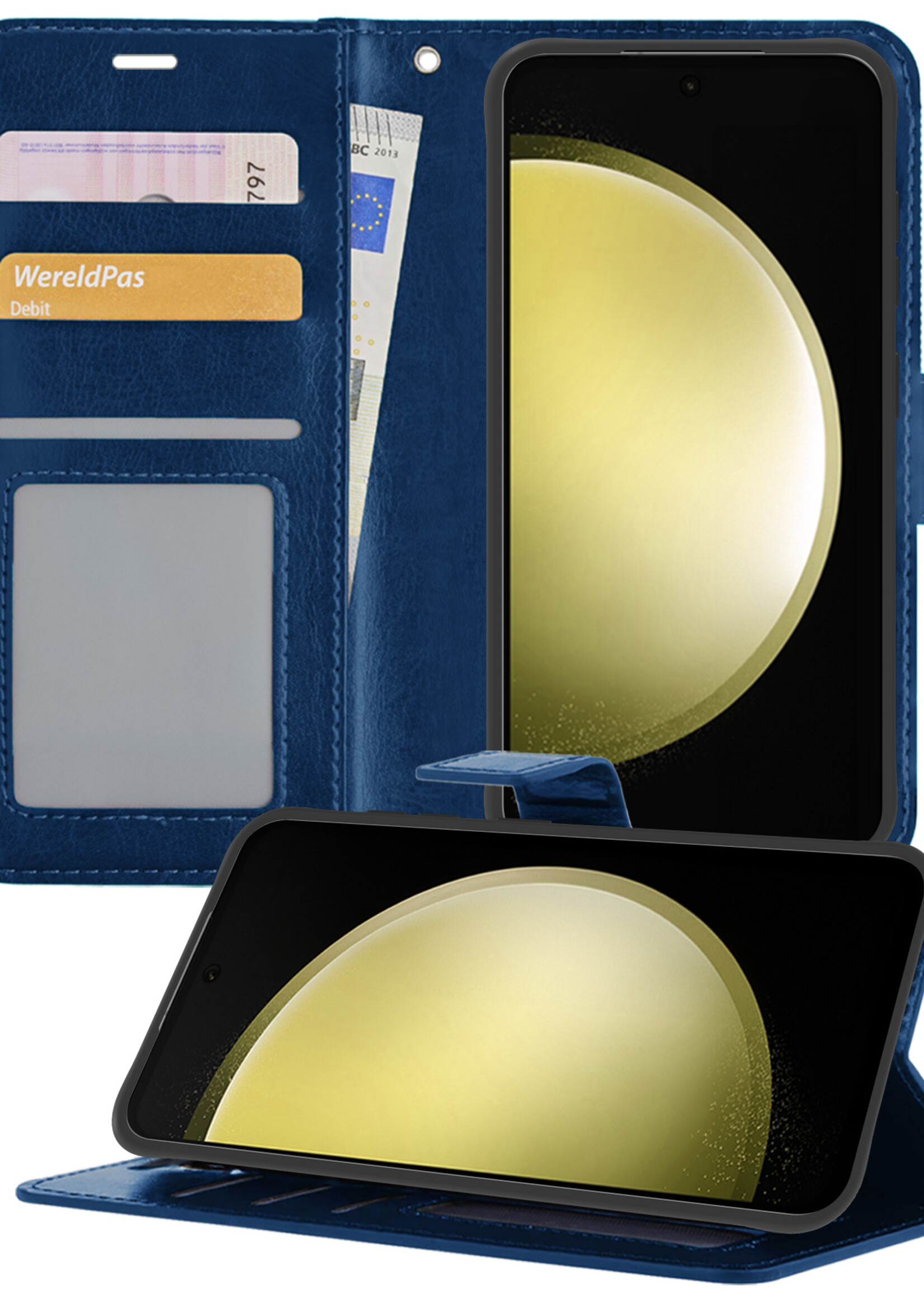 LUQ Hoesje Geschikt voor Samsung S23 FE Hoesje Book Case Hoes Wallet Cover - Hoes Geschikt voor Samsung Galaxy S23 FE Hoesje Bookcase Hoes - Donkerblauw