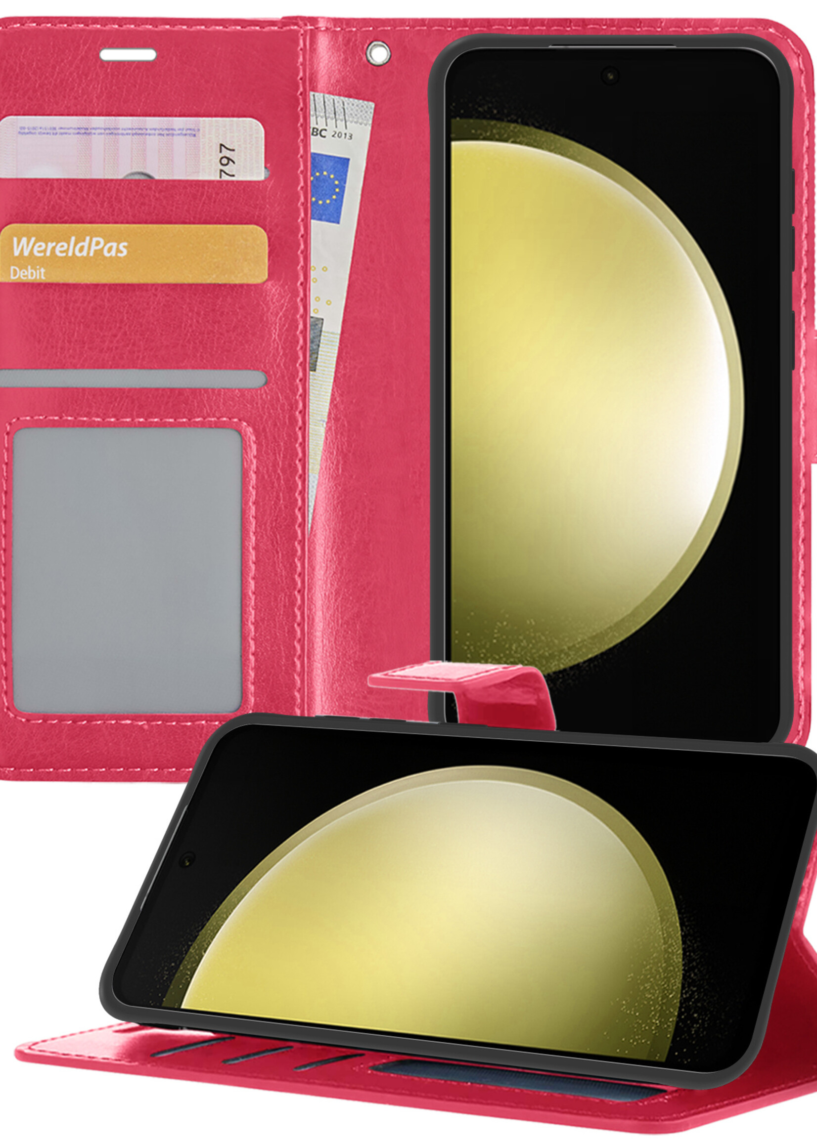 LUQ Hoesje Geschikt voor Samsung S23 FE Hoesje Book Case Hoes Wallet Cover - Hoes Geschikt voor Samsung Galaxy S23 FE Hoesje Bookcase Hoes - Donkerroze