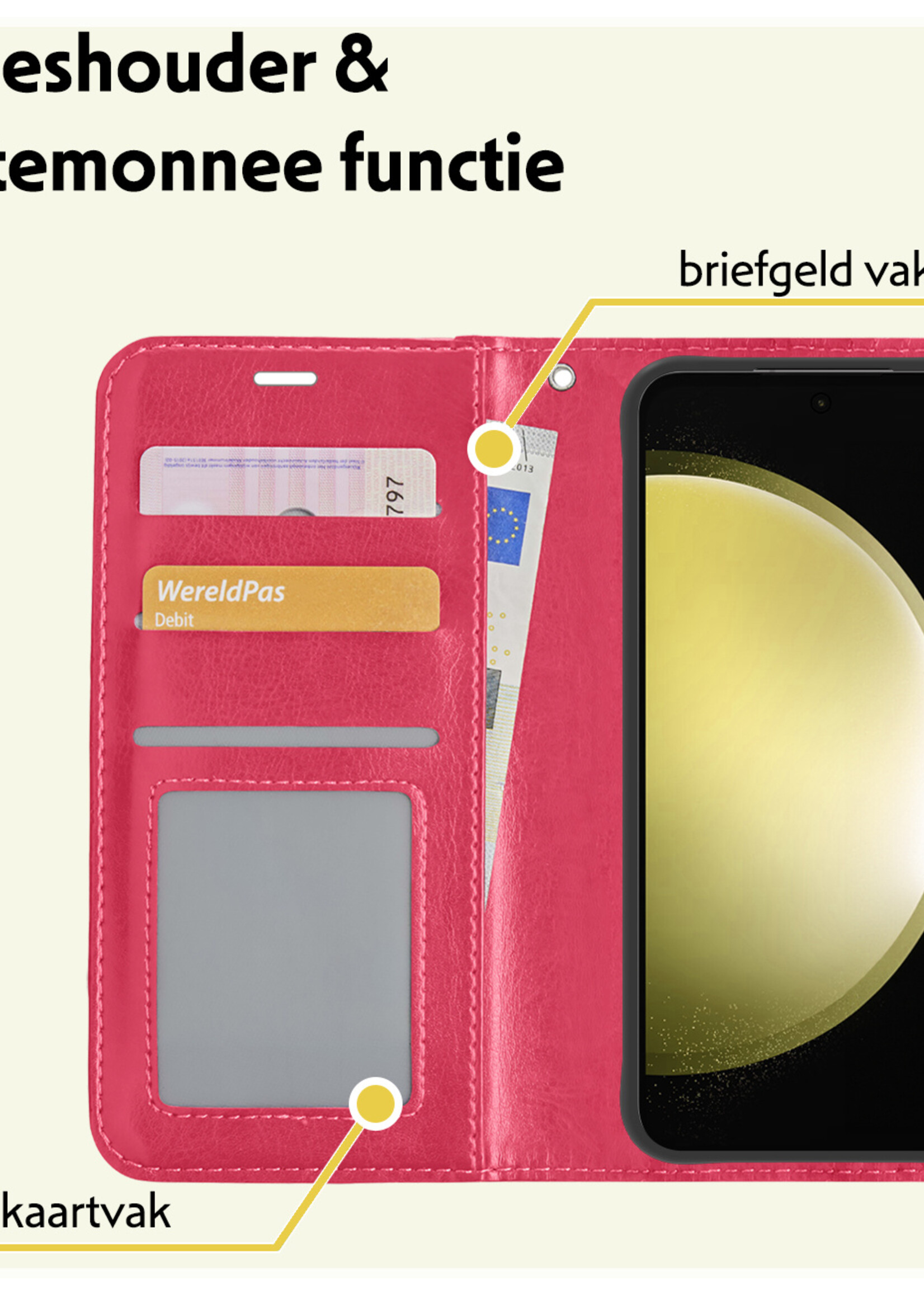 LUQ Hoesje Geschikt voor Samsung S23 FE Hoesje Book Case Hoes Wallet Cover - Hoes Geschikt voor Samsung Galaxy S23 FE Hoesje Bookcase Hoes - Donkerroze