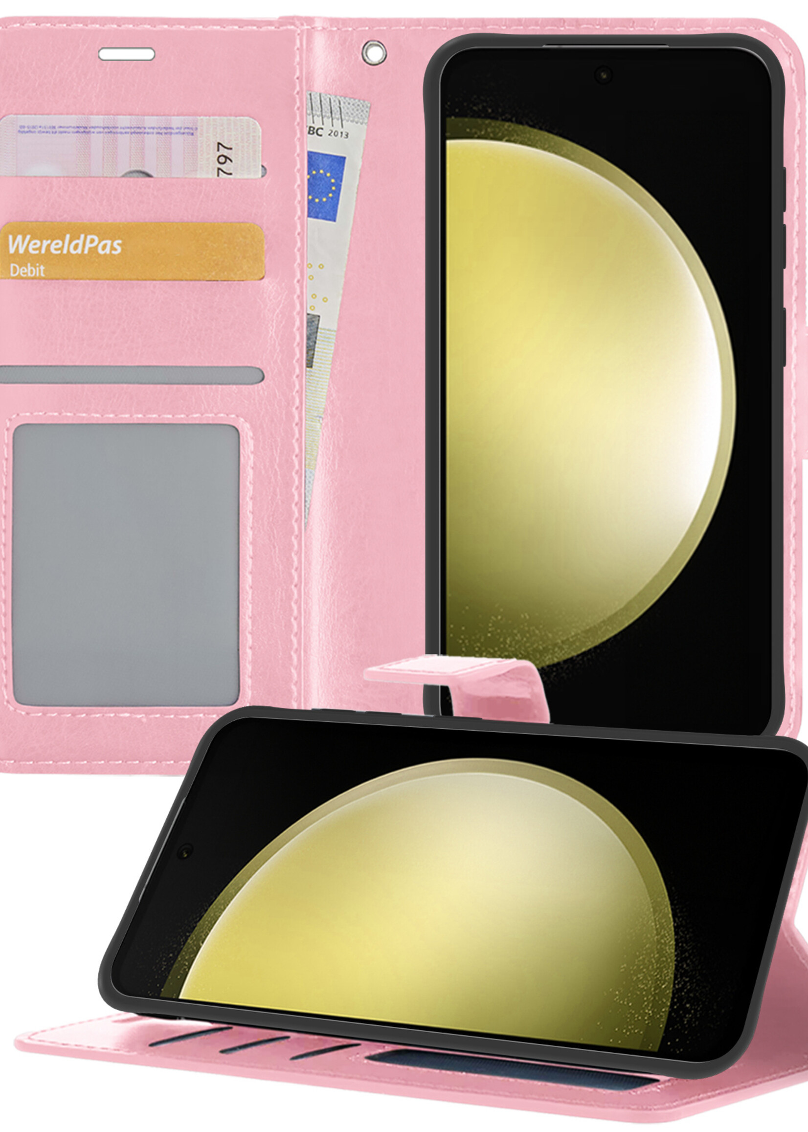 LUQ Hoesje Geschikt voor Samsung S23 FE Hoesje Book Case Hoes Wallet Cover - Hoes Geschikt voor Samsung Galaxy S23 FE Hoesje Bookcase Hoes - Lichtroze