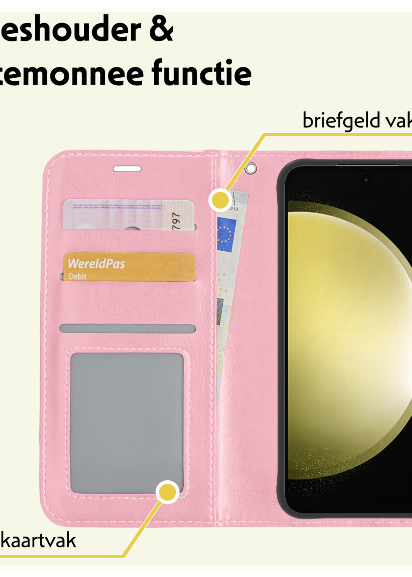 LUQ Hoesje Geschikt voor Samsung S23 FE Hoesje Book Case Hoes Wallet Cover - Hoes Geschikt voor Samsung Galaxy S23 FE Hoesje Bookcase Hoes - Lichtroze