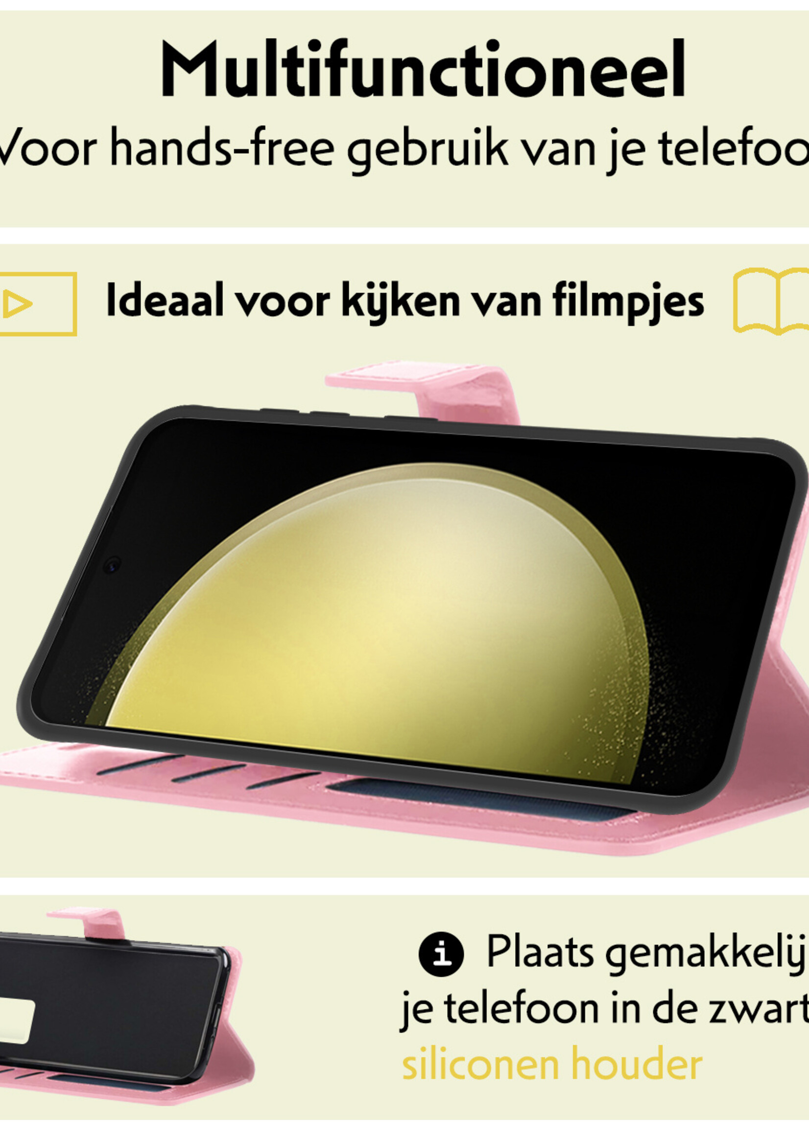 LUQ Hoesje Geschikt voor Samsung S23 FE Hoesje Book Case Hoes Wallet Cover - Hoes Geschikt voor Samsung Galaxy S23 FE Hoesje Bookcase Hoes - Lichtroze