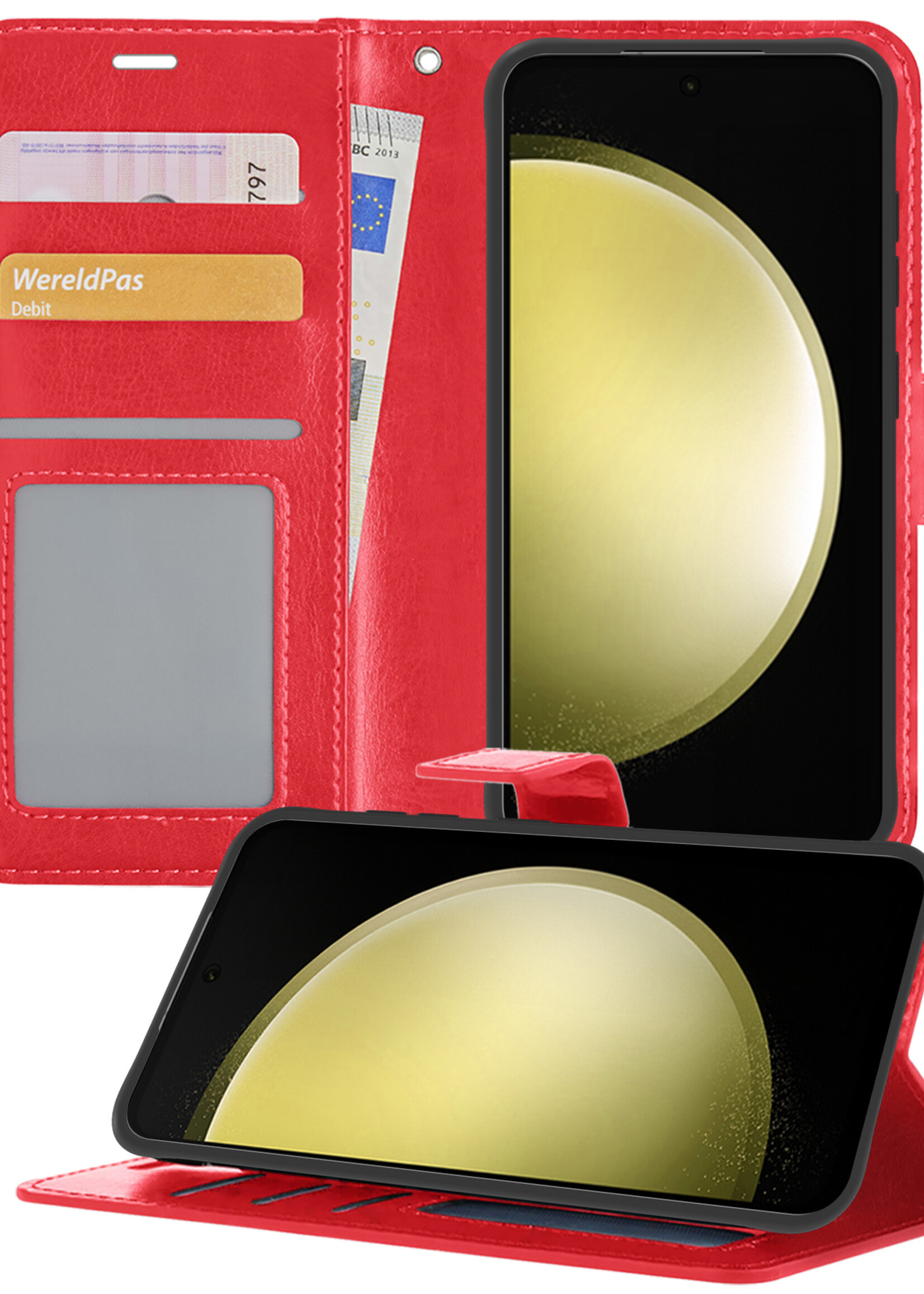 LUQ Hoesje Geschikt voor Samsung S23 FE Hoesje Book Case Hoes Wallet Cover - Hoes Geschikt voor Samsung Galaxy S23 FE Hoesje Bookcase Hoes - Rood