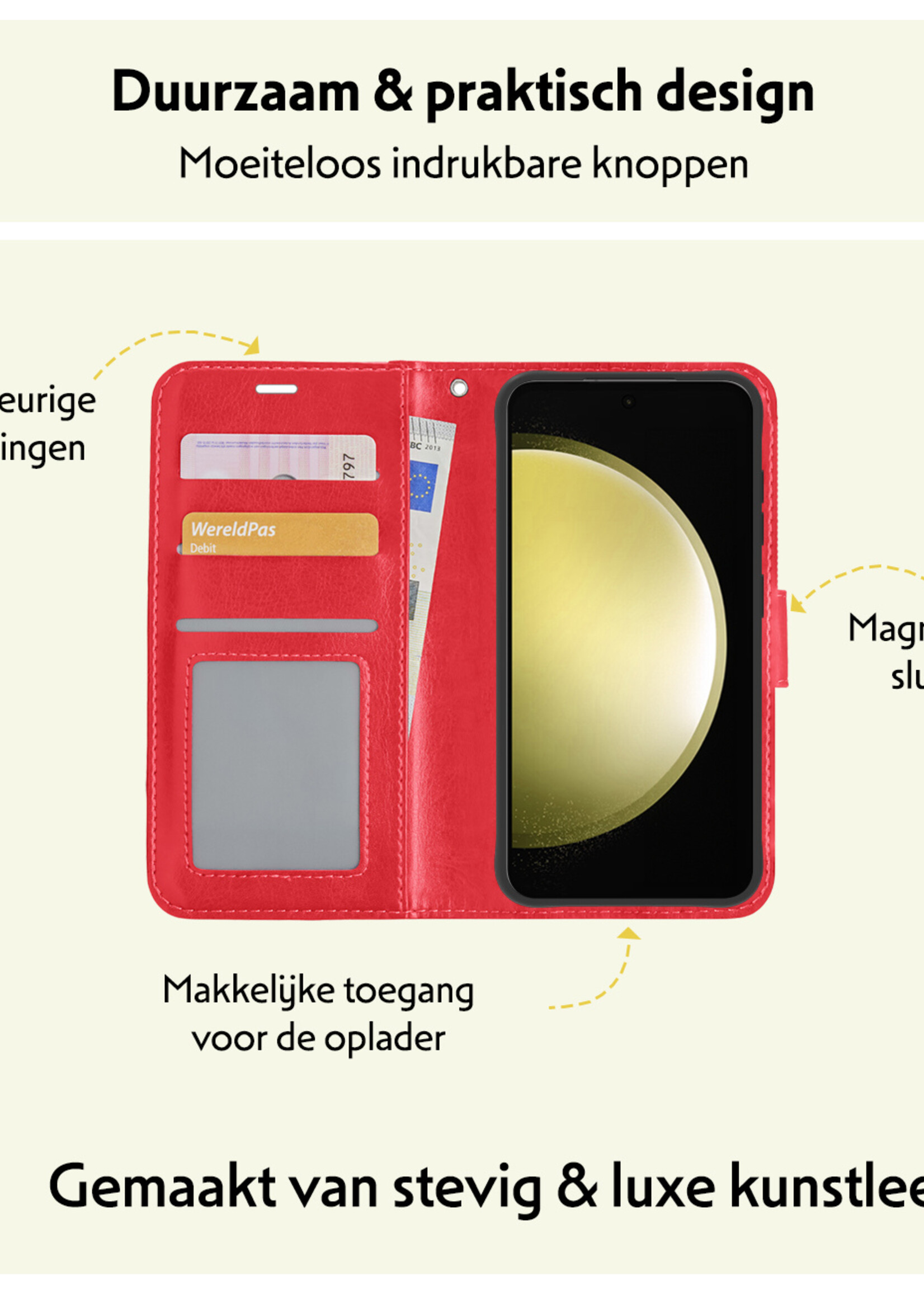 LUQ Hoesje Geschikt voor Samsung S23 FE Hoesje Book Case Hoes Wallet Cover - Hoes Geschikt voor Samsung Galaxy S23 FE Hoesje Bookcase Hoes - Rood