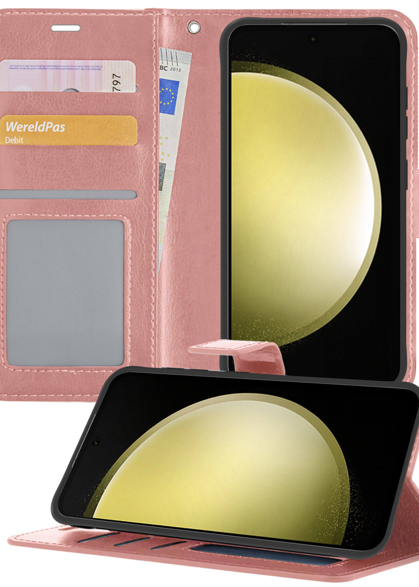 LUQ Hoesje Geschikt voor Samsung S23 FE Hoesje Book Case Hoes Wallet Cover - Hoes Geschikt voor Samsung Galaxy S23 FE Hoesje Bookcase Hoes - Rosé goud