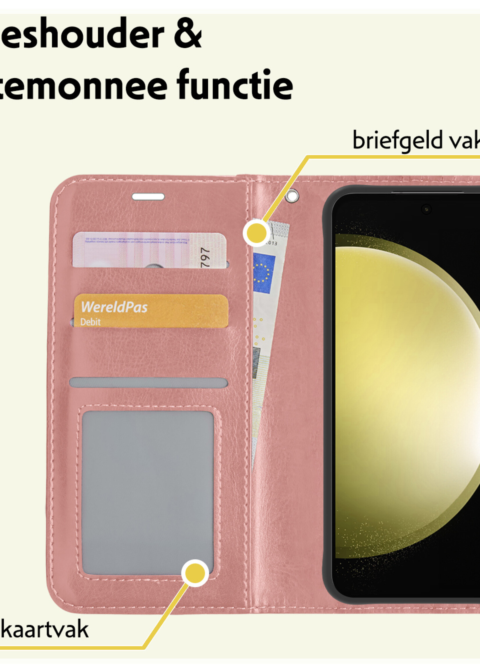 LUQ Hoesje Geschikt voor Samsung S23 FE Hoesje Book Case Hoes Wallet Cover - Hoes Geschikt voor Samsung Galaxy S23 FE Hoesje Bookcase Hoes - Rosé goud