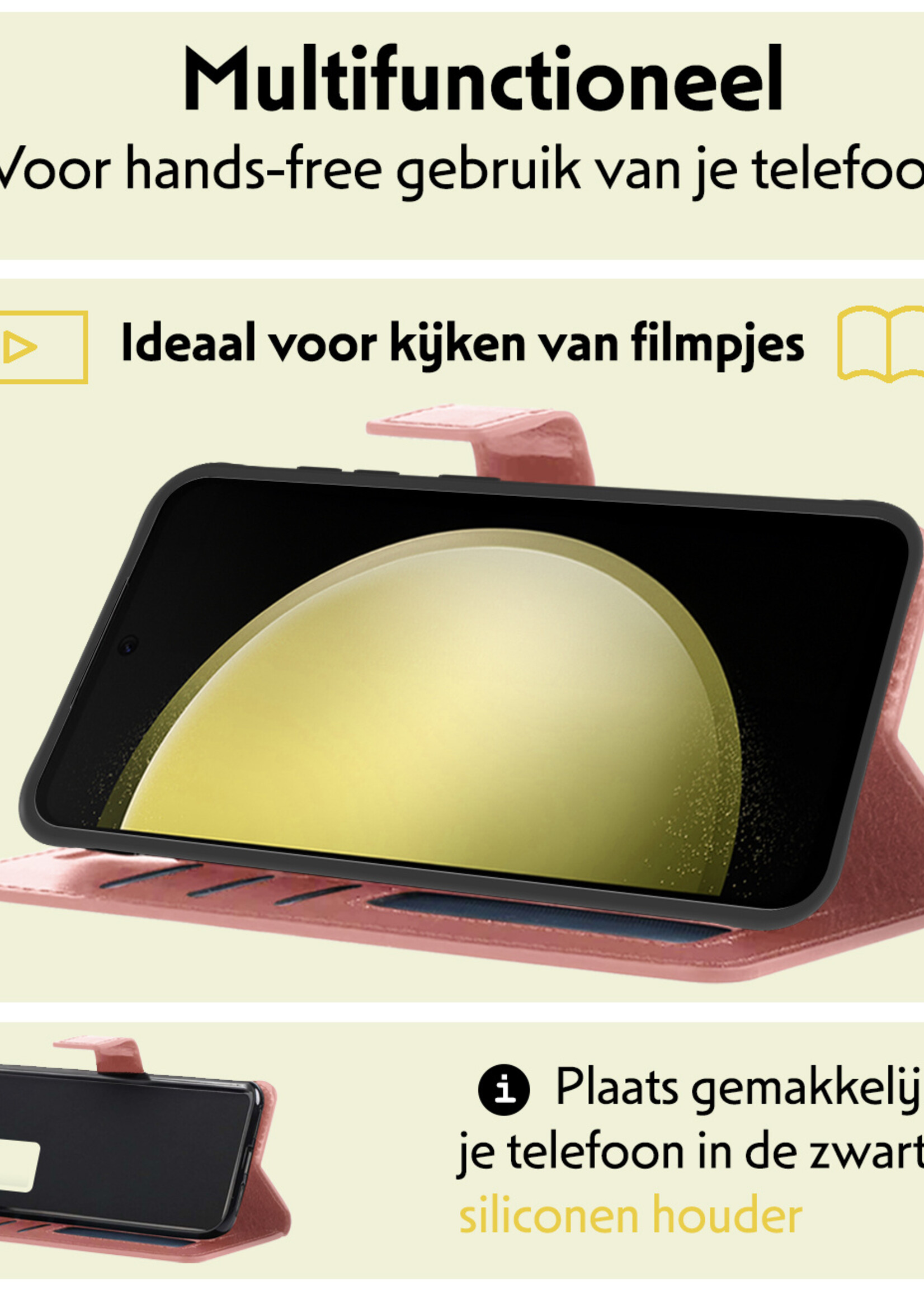 LUQ Hoesje Geschikt voor Samsung S23 FE Hoesje Book Case Hoes Wallet Cover - Hoes Geschikt voor Samsung Galaxy S23 FE Hoesje Bookcase Hoes - Rosé goud