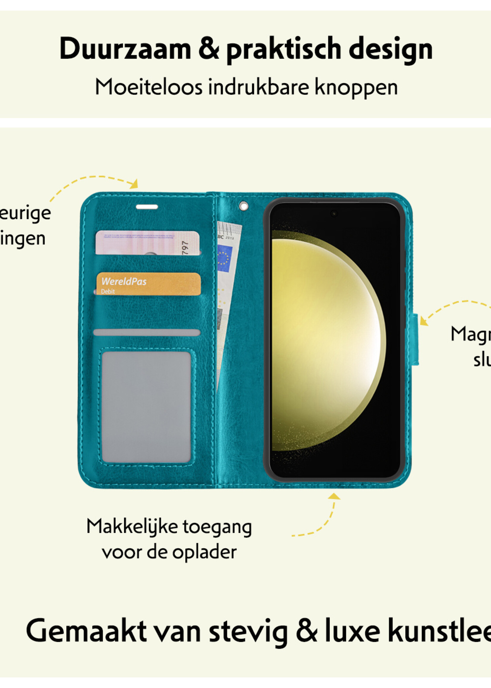 LUQ Hoesje Geschikt voor Samsung S23 FE Hoesje Book Case Hoes Wallet Cover - Hoes Geschikt voor Samsung Galaxy S23 FE Hoesje Bookcase Hoes - Turquoise