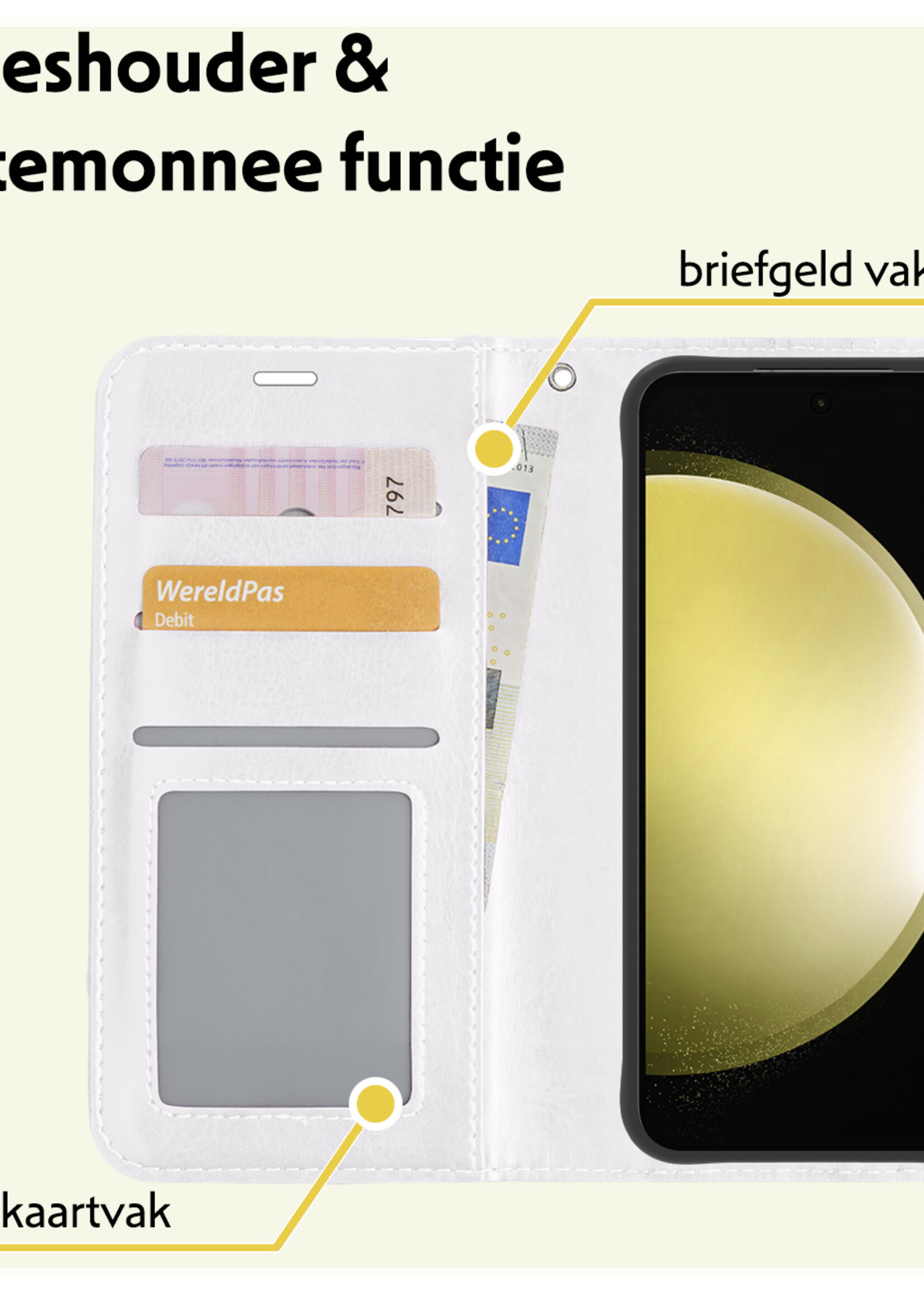 LUQ Hoesje Geschikt voor Samsung S23 FE Hoesje Book Case Hoes Wallet Cover - Hoes Geschikt voor Samsung Galaxy S23 FE Hoesje Bookcase Hoes - Wit