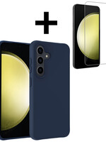 LUQ LUQ Samsung Galaxy S23 FE Hoesje Siliconen Met Screenprotector - Donkerblauw