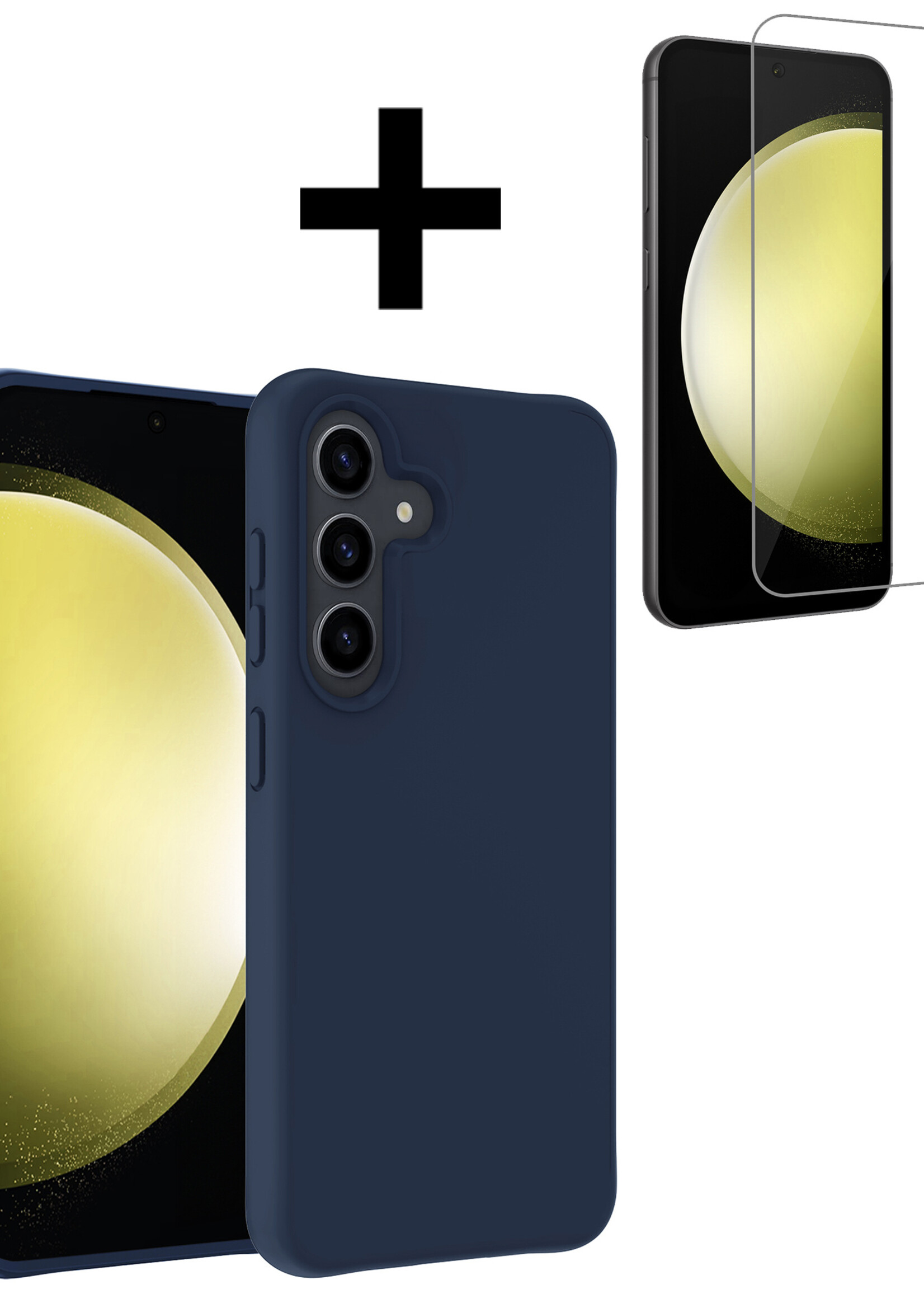 LUQ Hoesje Geschikt voor Samsung S23 FE Hoesje Siliconen Case Met Screenprotector - Hoes Geschikt voor Samsung Galaxy S23 FE Hoes Siliconen - Donkerblauw