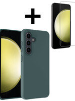 LUQ LUQ Samsung Galaxy S23 FE Hoesje Siliconen Met Screenprotector - Donkergroen