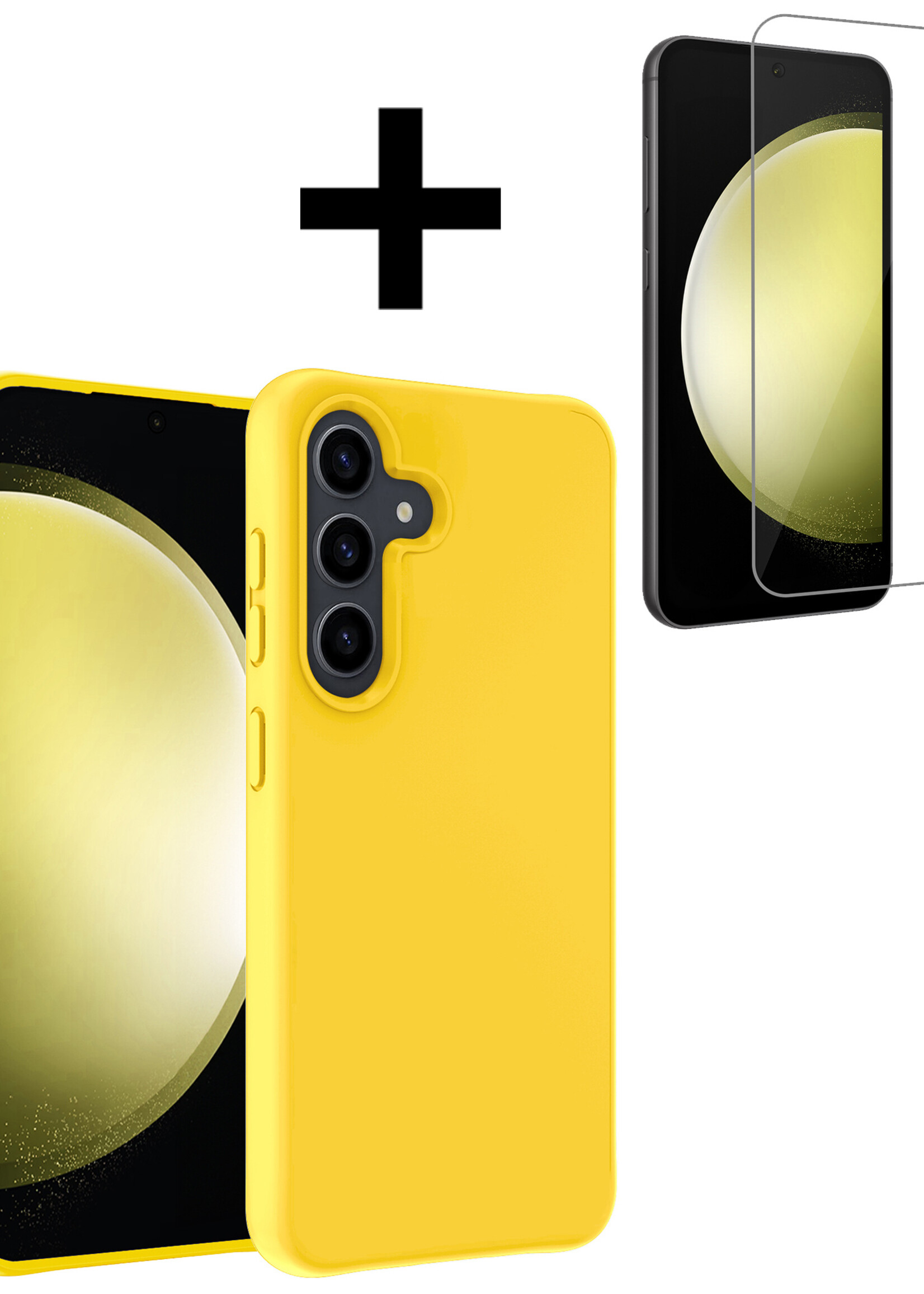 LUQ Hoesje Geschikt voor Samsung S23 FE Hoesje Siliconen Case Met Screenprotector - Hoes Geschikt voor Samsung Galaxy S23 FE Hoes Siliconen - Geel