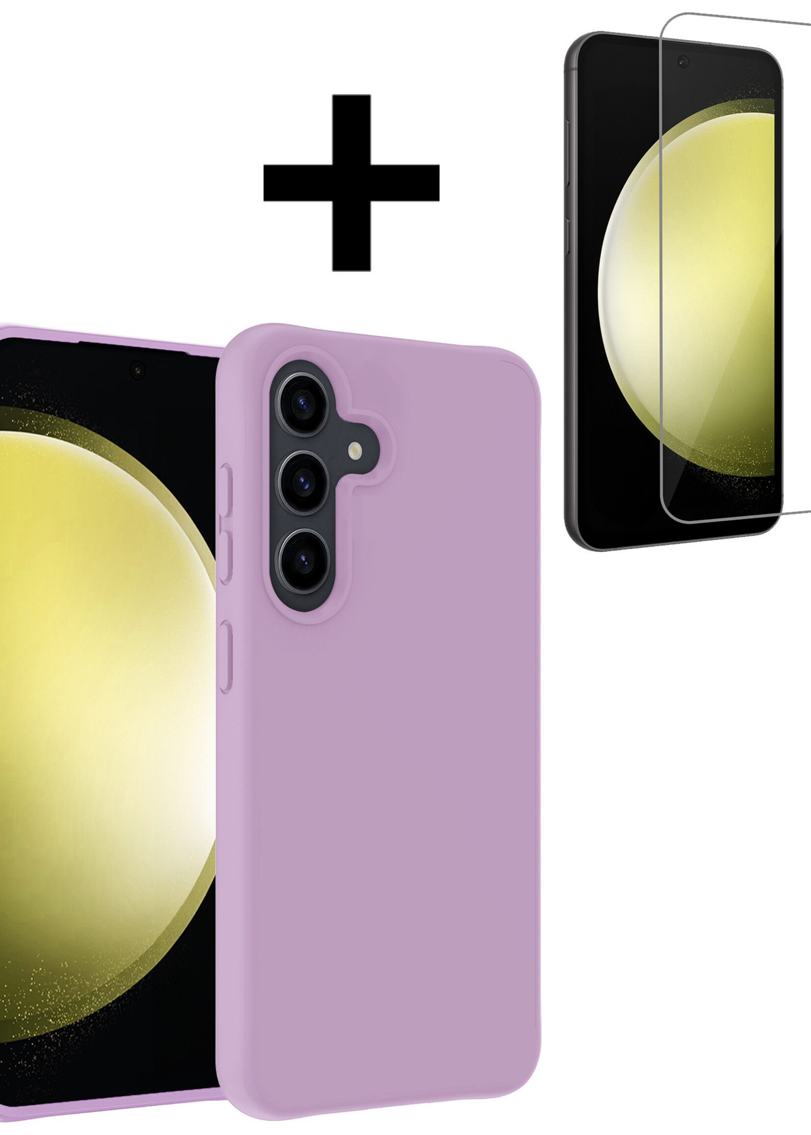 LUQ Hoesje Geschikt voor Samsung S23 FE Hoesje Siliconen Case Met Screenprotector - Hoes Geschikt voor Samsung Galaxy S23 FE Hoes Siliconen - Lila