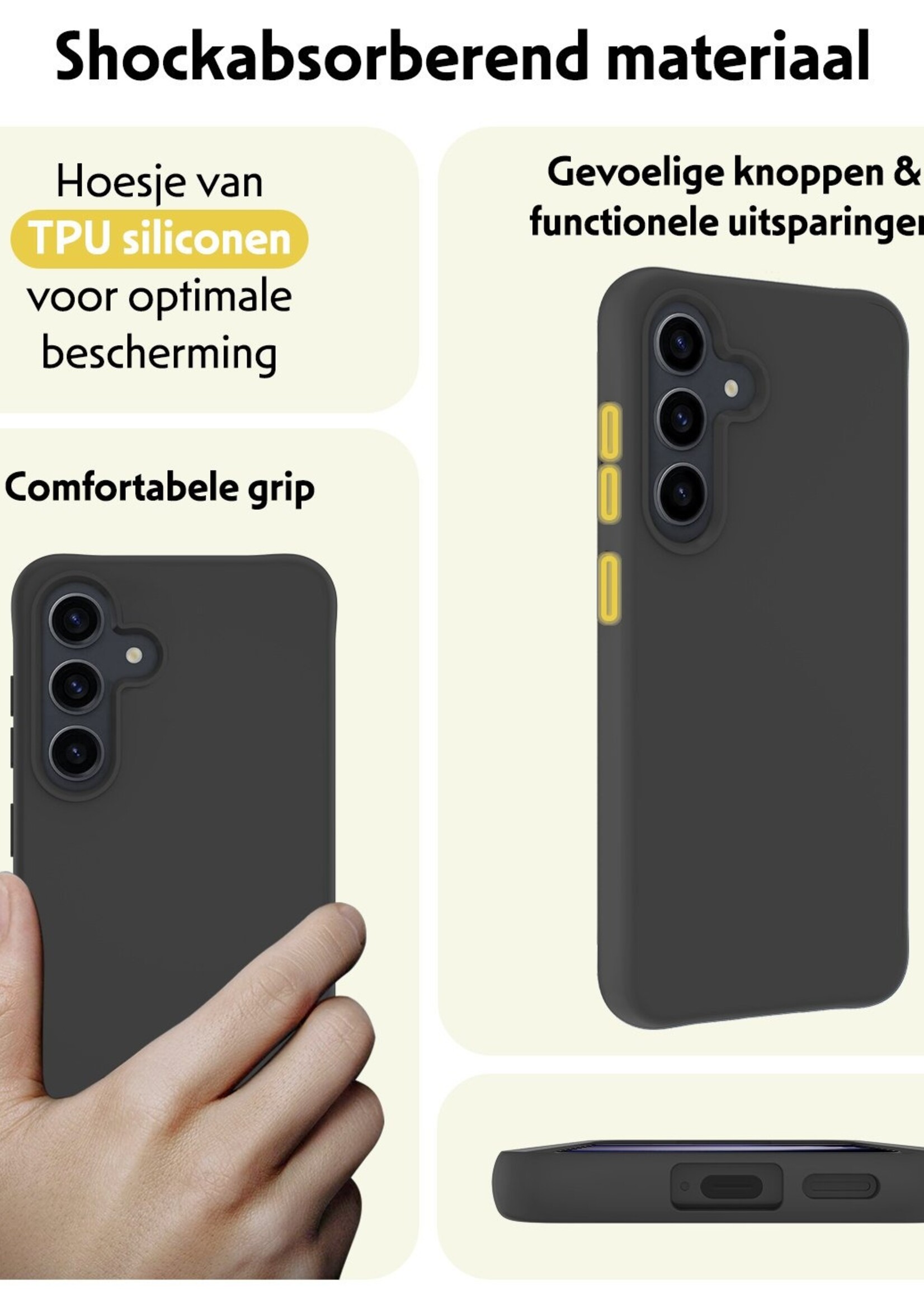 LUQ Hoesje Geschikt voor Samsung S23 FE Hoesje Siliconen Case Met Screenprotector - Hoes Geschikt voor Samsung Galaxy S23 FE Hoes Siliconen - Zwart