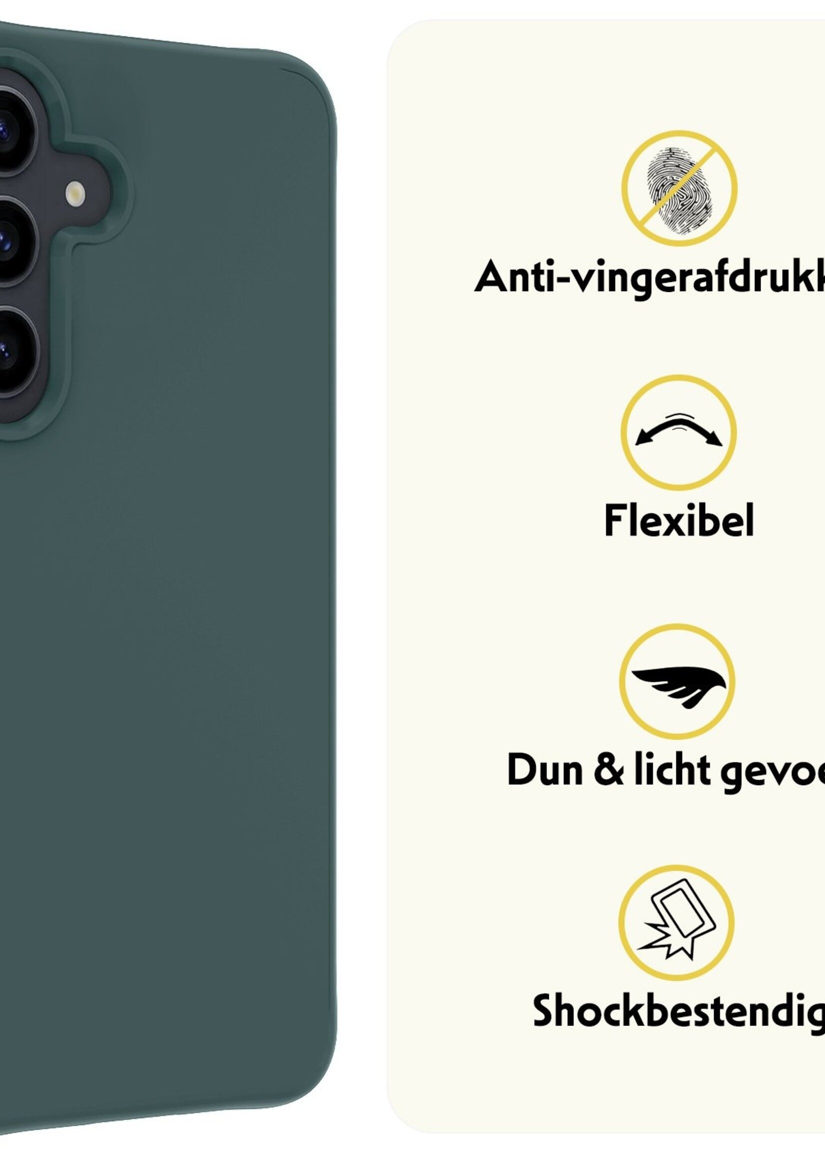LUQ Hoesje Geschikt voor Samsung S23 FE Hoesje Siliconen Case Met 2x Screenprotector - Hoes Geschikt voor Samsung Galaxy S23 FE Hoes Siliconen - Donkergroen