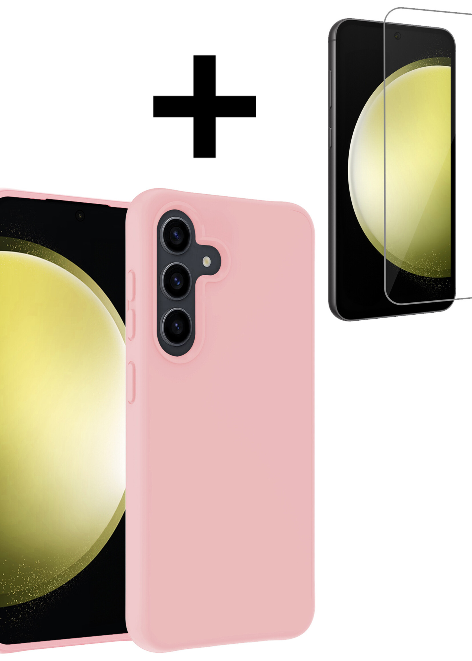 LUQ Hoesje Geschikt voor Samsung S23 FE Hoesje Siliconen Case Met Screenprotector - Hoes Geschikt voor Samsung Galaxy S23 FE Hoes Siliconen - Lichtroze