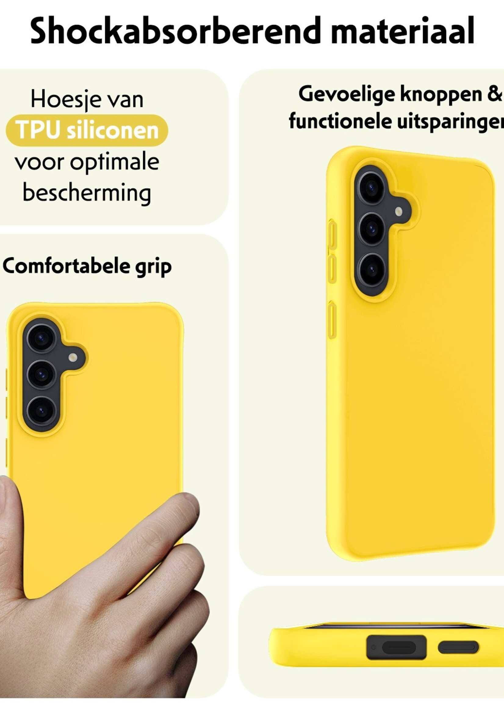 LUQ Hoesje Geschikt voor Samsung S23 FE Hoesje Siliconen Case Met 2x Screenprotector - Hoes Geschikt voor Samsung Galaxy S23 FE Hoes Siliconen - Geel