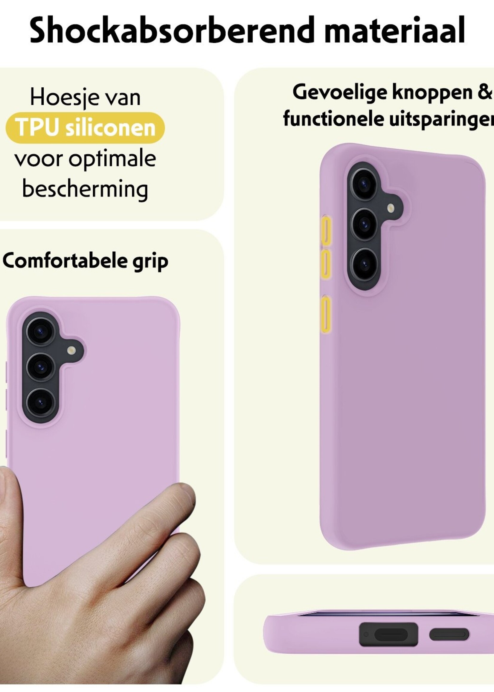 LUQ Hoesje Geschikt voor Samsung S23 FE Hoesje Siliconen Case Met 2x Screenprotector - Hoes Geschikt voor Samsung Galaxy S23 FE Hoes Siliconen - Lila