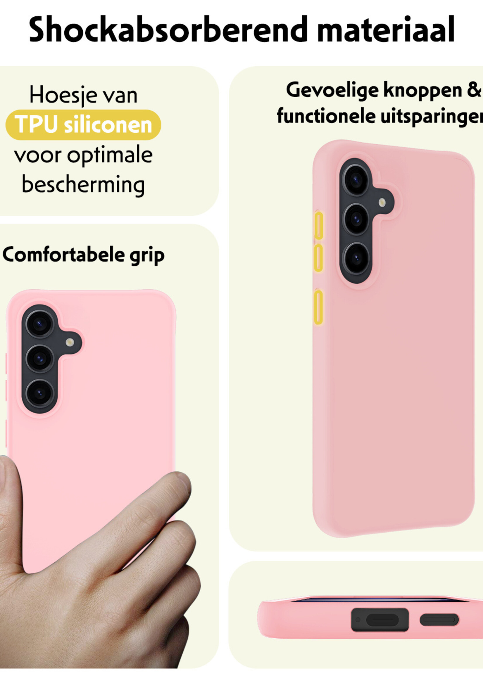 LUQ Hoesje Geschikt voor Samsung S23 FE Hoesje Siliconen Case Met 2x Screenprotector - Hoes Geschikt voor Samsung Galaxy S23 FE Hoes Siliconen - Lichtroze