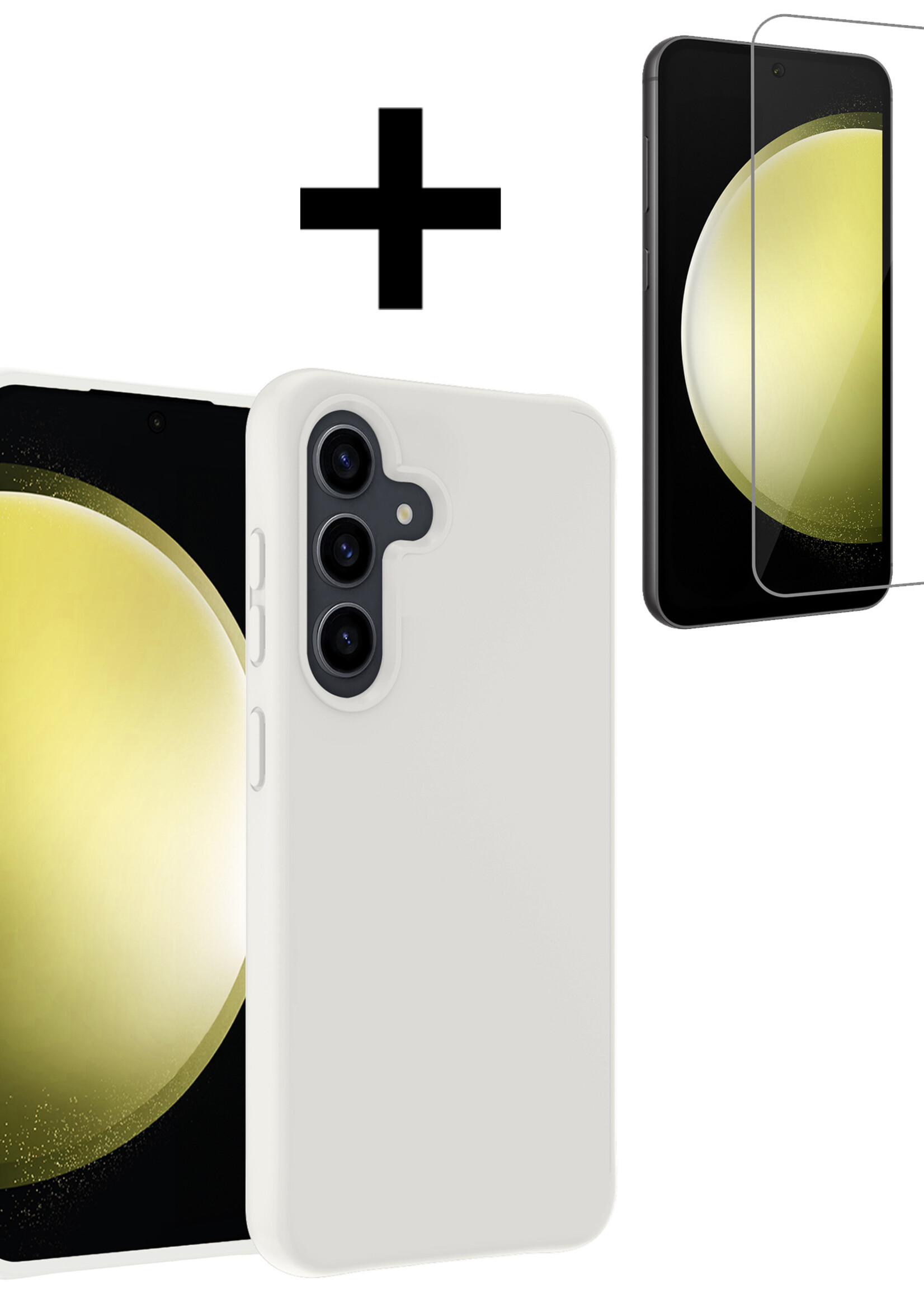 LUQ Hoesje Geschikt voor Samsung S23 FE Hoesje Siliconen Case Met Screenprotector - Hoes Geschikt voor Samsung Galaxy S23 FE Hoes Siliconen - Wit