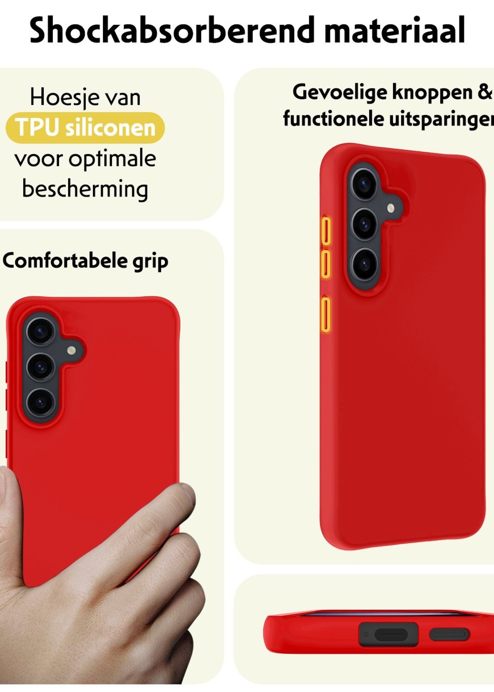 LUQ Hoesje Geschikt voor Samsung S23 FE Hoesje Siliconen Case Met 2x Screenprotector - Hoes Geschikt voor Samsung Galaxy S23 FE Hoes Siliconen - Rood