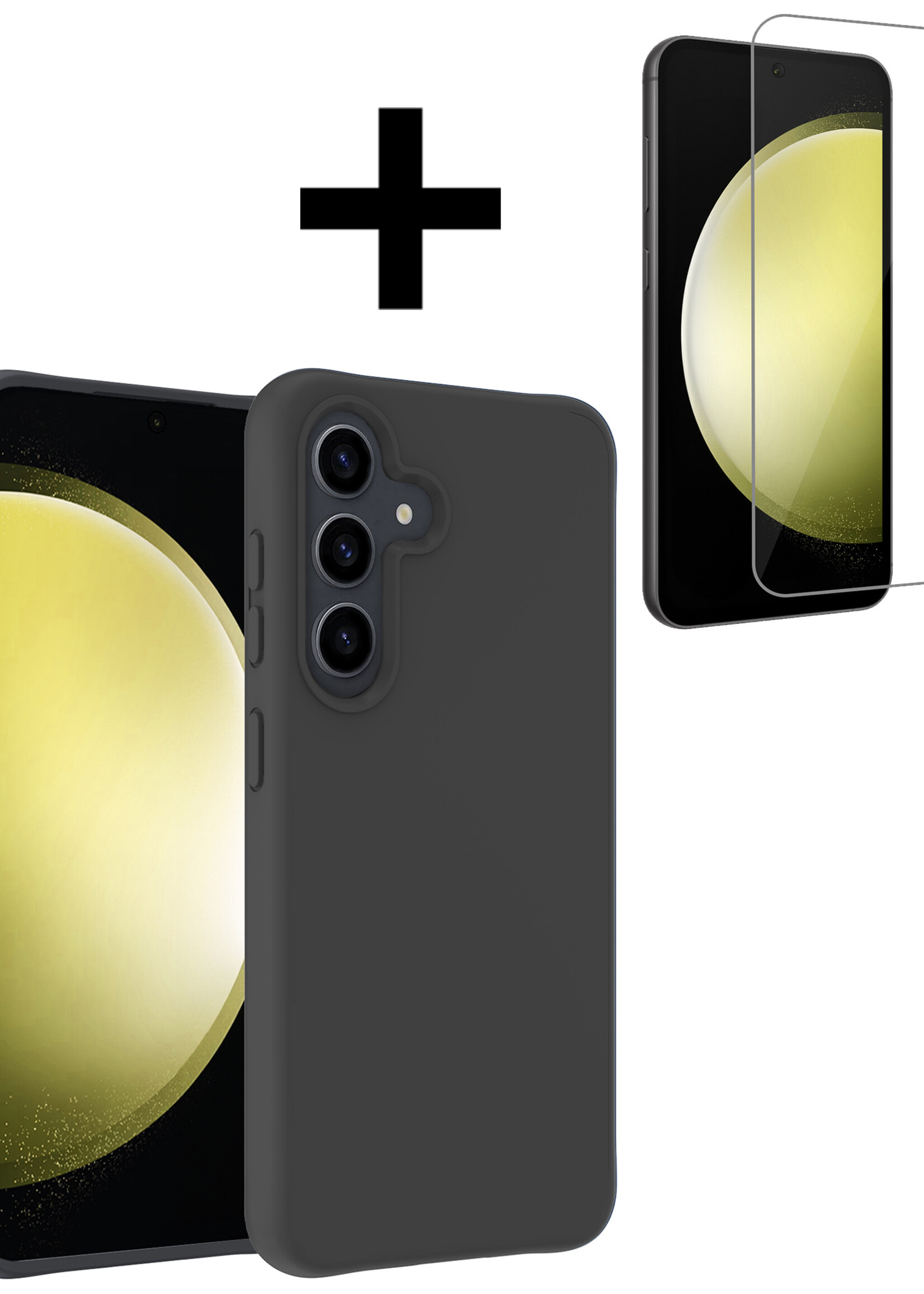 LUQ Hoesje Geschikt voor Samsung S23 FE Hoesje Siliconen Case Met Screenprotector - Hoes Geschikt voor Samsung Galaxy S23 FE Hoes Siliconen - Zwart