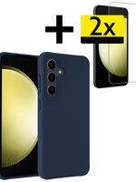 LUQ LUQ Samsung Galaxy S23 FE Hoesje Siliconen Met 2x Screenprotector - Donkerblauw