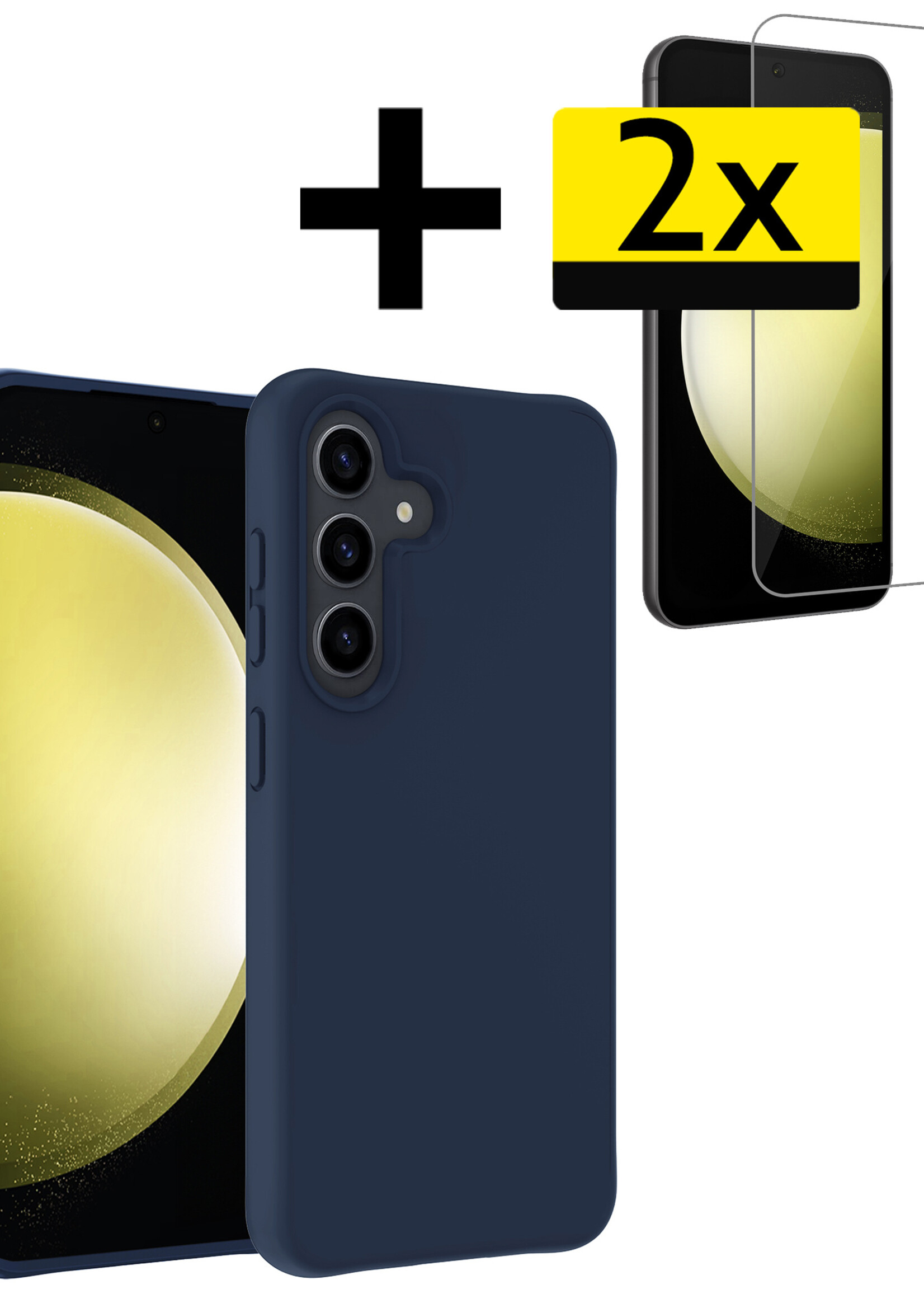LUQ Hoesje Geschikt voor Samsung S23 FE Hoesje Siliconen Case Met 2x Screenprotector - Hoes Geschikt voor Samsung Galaxy S23 FE Hoes Siliconen - Donkerblauw