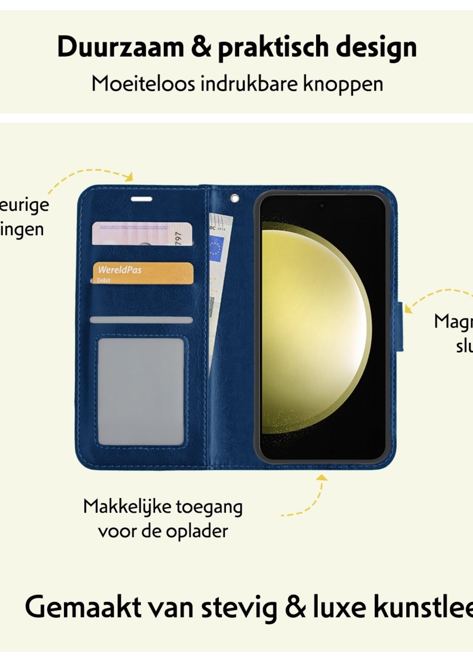 LUQ Hoesje Geschikt voor Samsung S23 FE Hoesje Book Case Hoes Wallet Cover Met Screenprotector - Hoes Geschikt voor Samsung Galaxy S23 FE Hoesje Bookcase Hoes - Donkerblauw