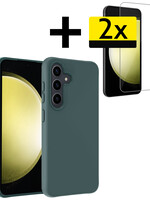 LUQ LUQ Samsung Galaxy S23 FE Hoesje Siliconen Met 2x Screenprotector - Donkergroen
