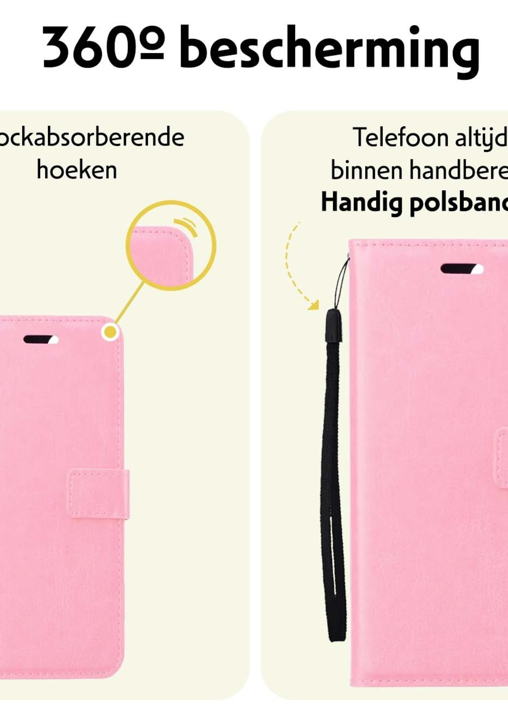 LUQ Hoesje Geschikt voor Samsung S23 FE Hoesje Book Case Hoes Wallet Cover Met Screenprotector - Hoes Geschikt voor Samsung Galaxy S23 FE Hoesje Bookcase Hoes - Lichtroze